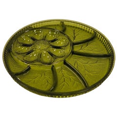 Green Glass Deviled Egg Serving Dish