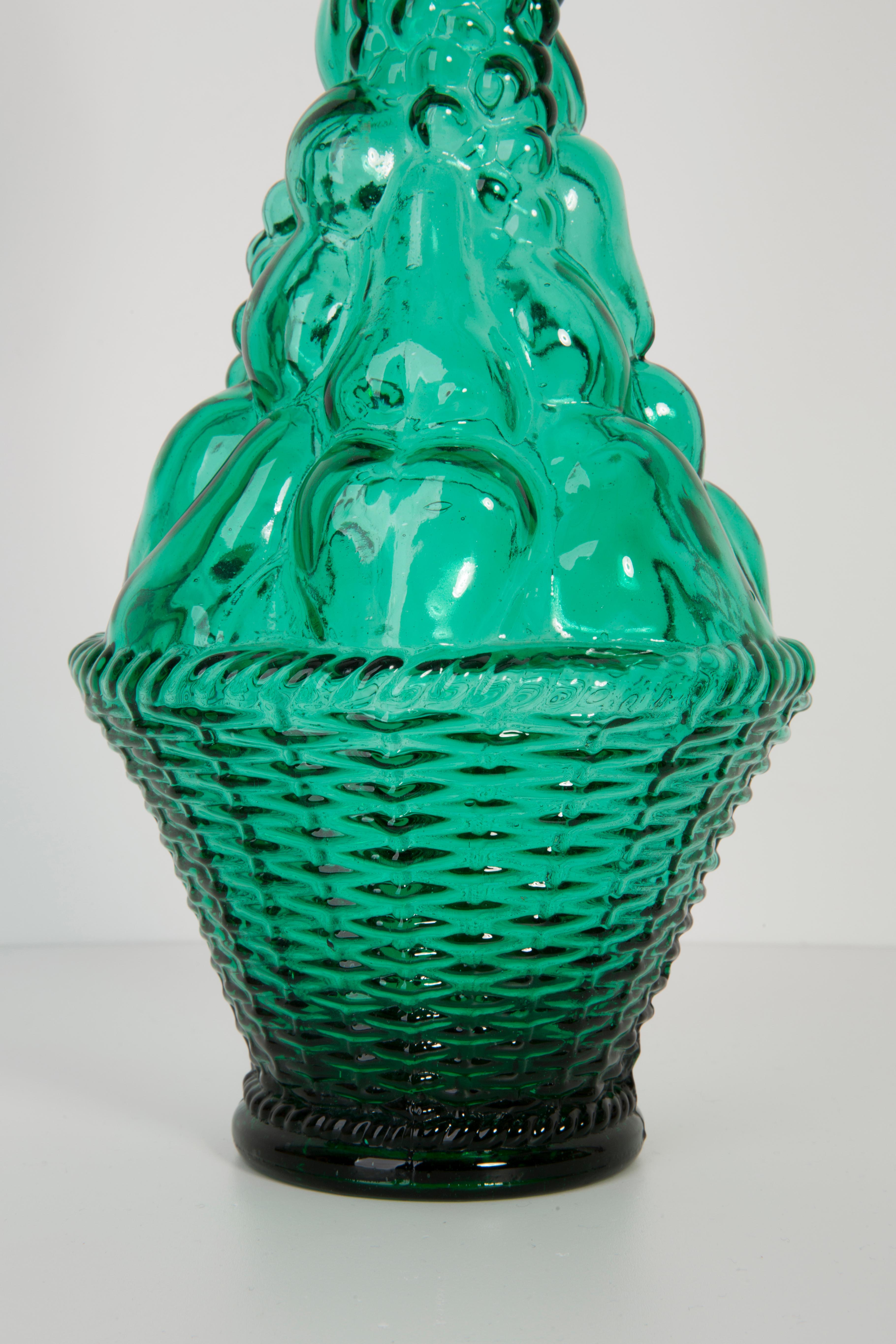 Mid-Century Modern Green Glass Genie Decanter with Stopper, 20th Century, Italy, 1960s For Sale