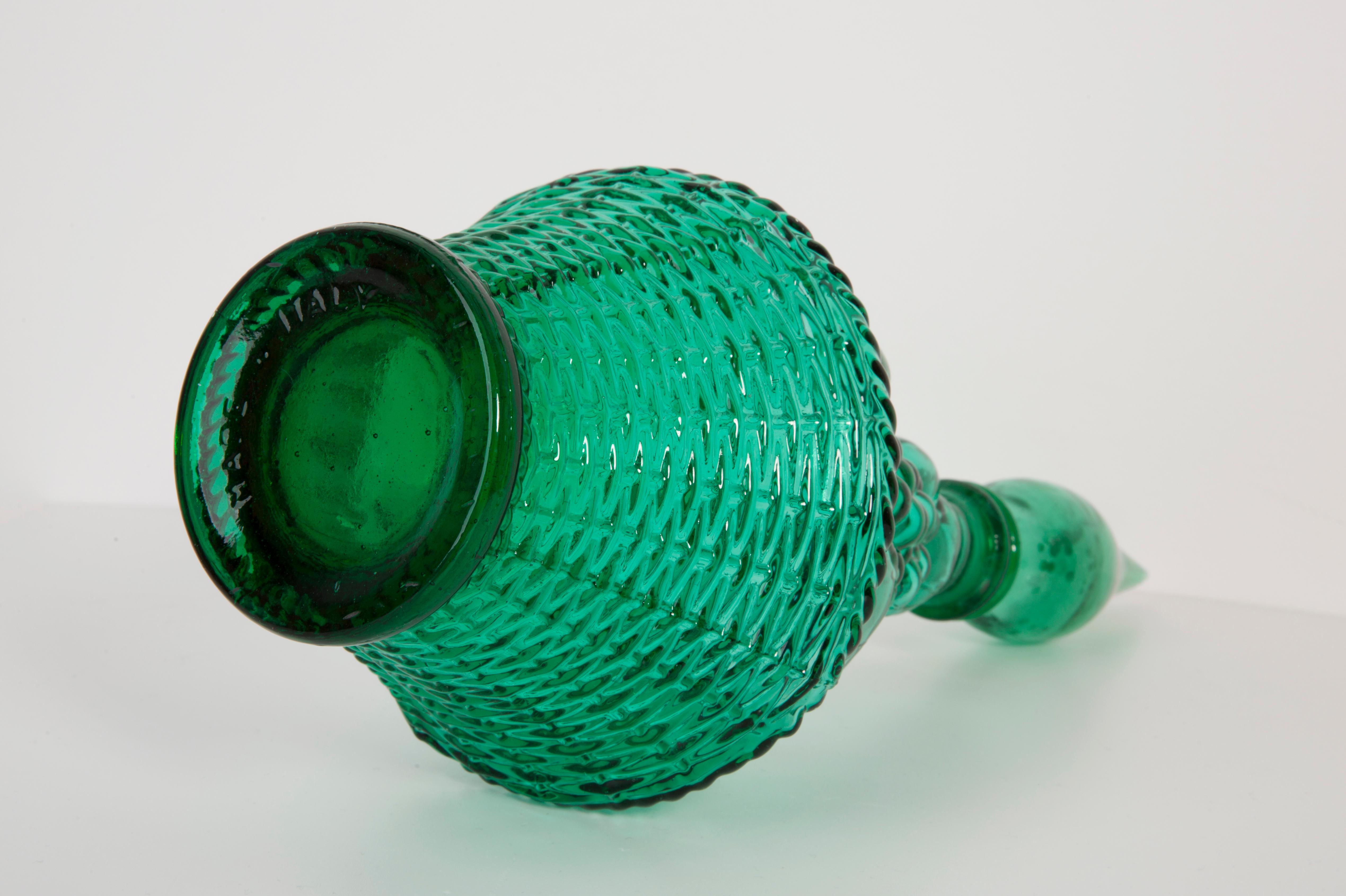 Czech Green Glass Genie Decanter with Stopper, 20th Century, Italy, 1960s For Sale