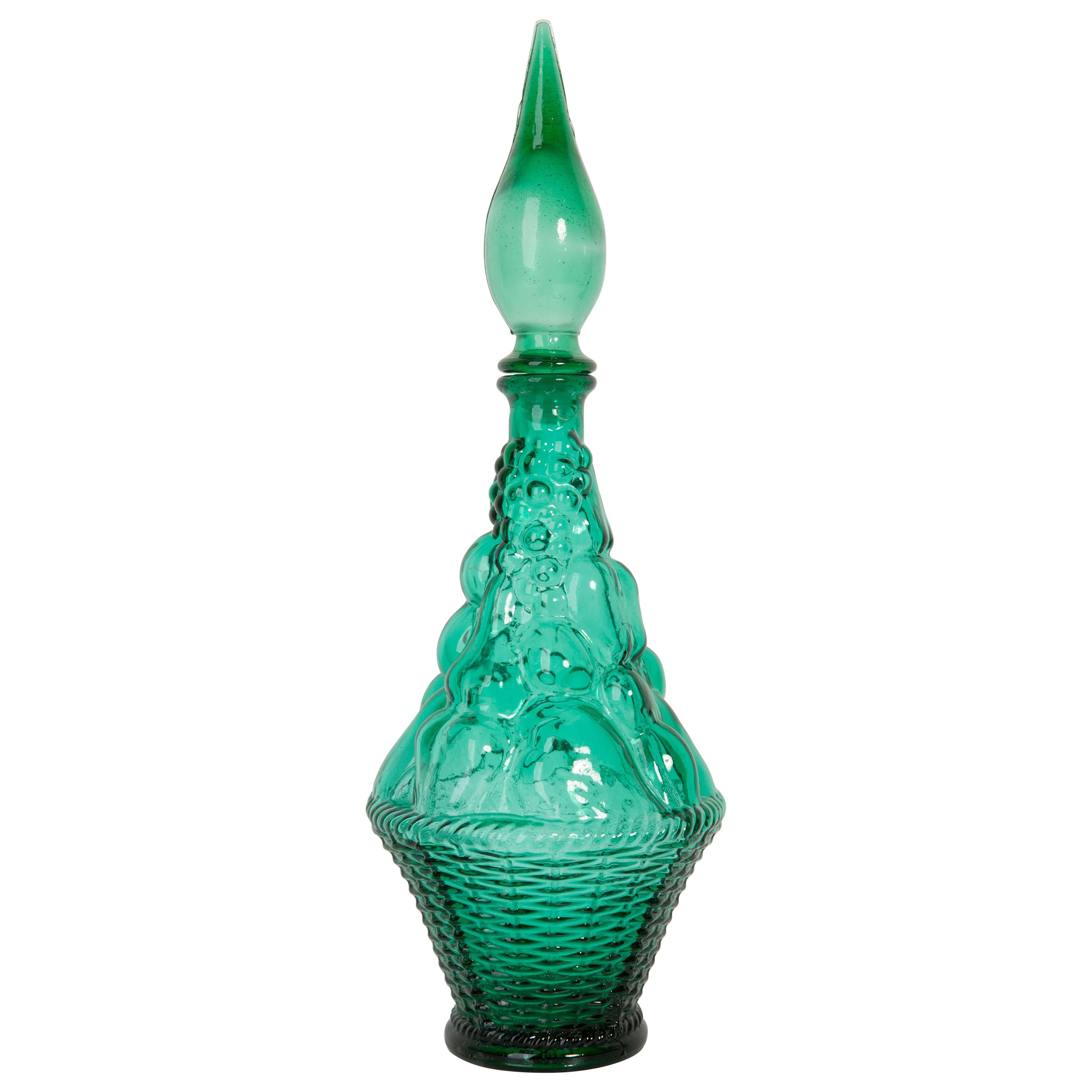 Green Glass Genie Decanter with Stopper, 20th Century, Italy, 1960s For Sale