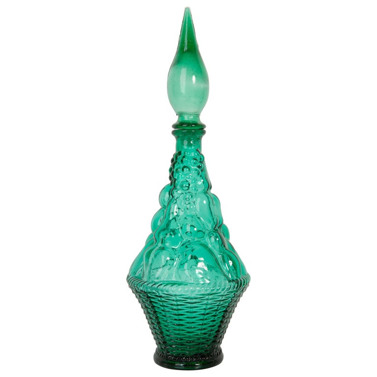 Green Midcentury Glass Genie Decanter with Stopper by Empoli For Sale at  1stDibs