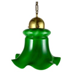 Lampada da soffitto in vetro verde e ottone dorato Lampadario con paralume in vetro vintage