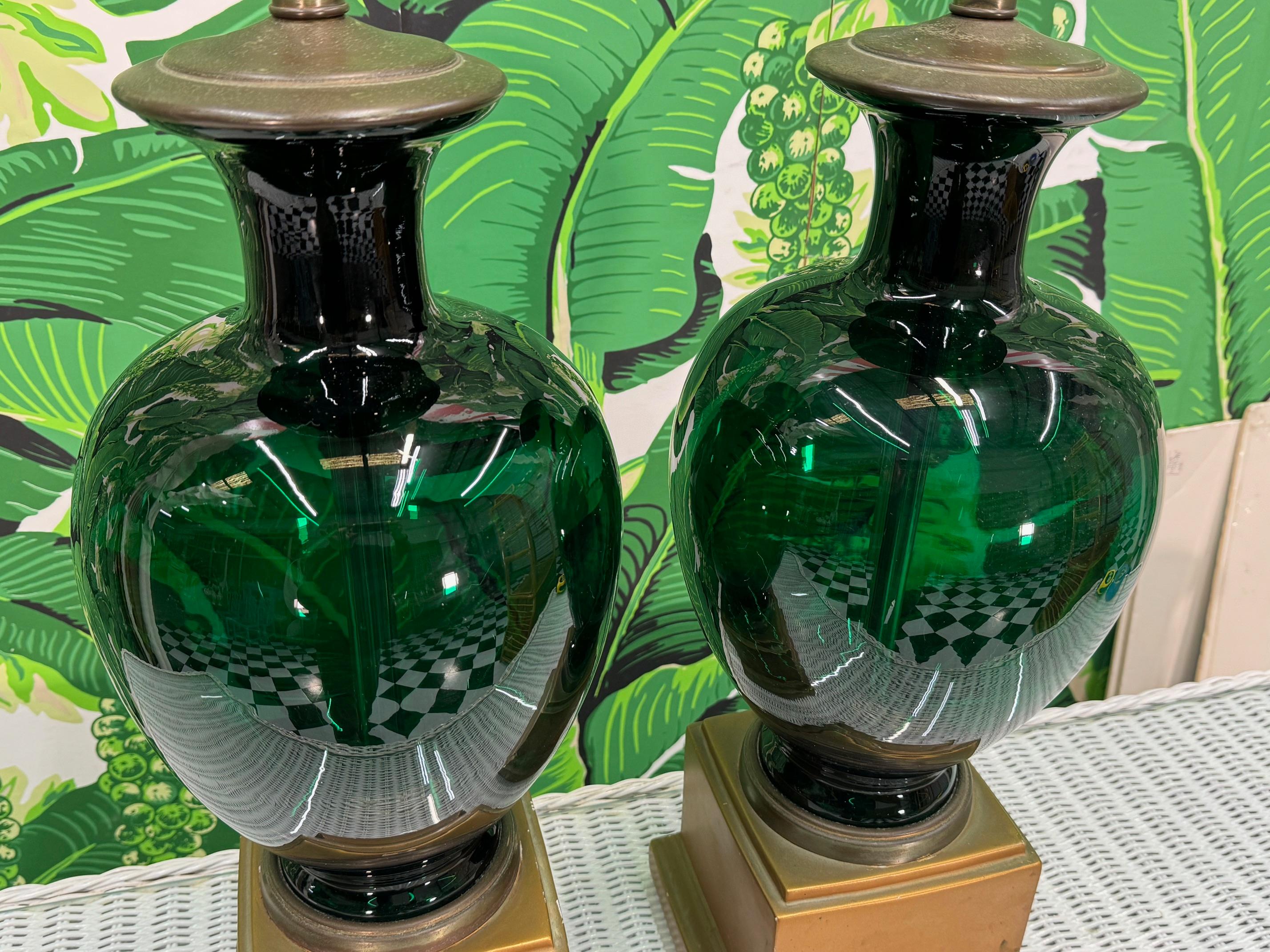 Mid-Century Modern Green Glass Ginger Jar Table Lamps For Sale