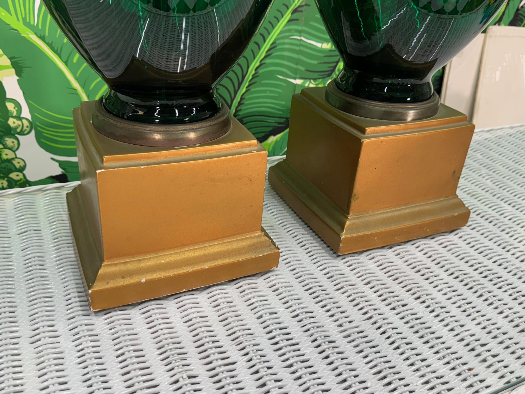 Green Glass Ginger Jar Table Lamps In Good Condition For Sale In Jacksonville, FL