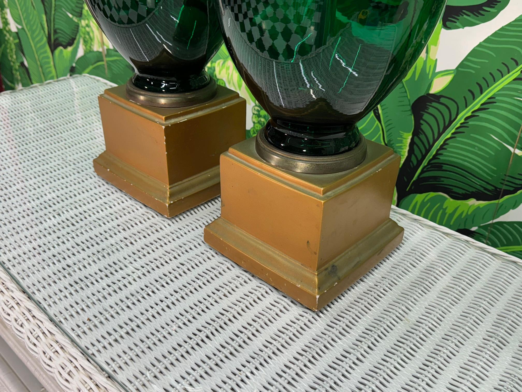 20th Century Green Glass Ginger Jar Table Lamps For Sale