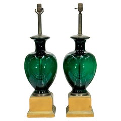 Vintage Green Glass Ginger Jar Table Lamps