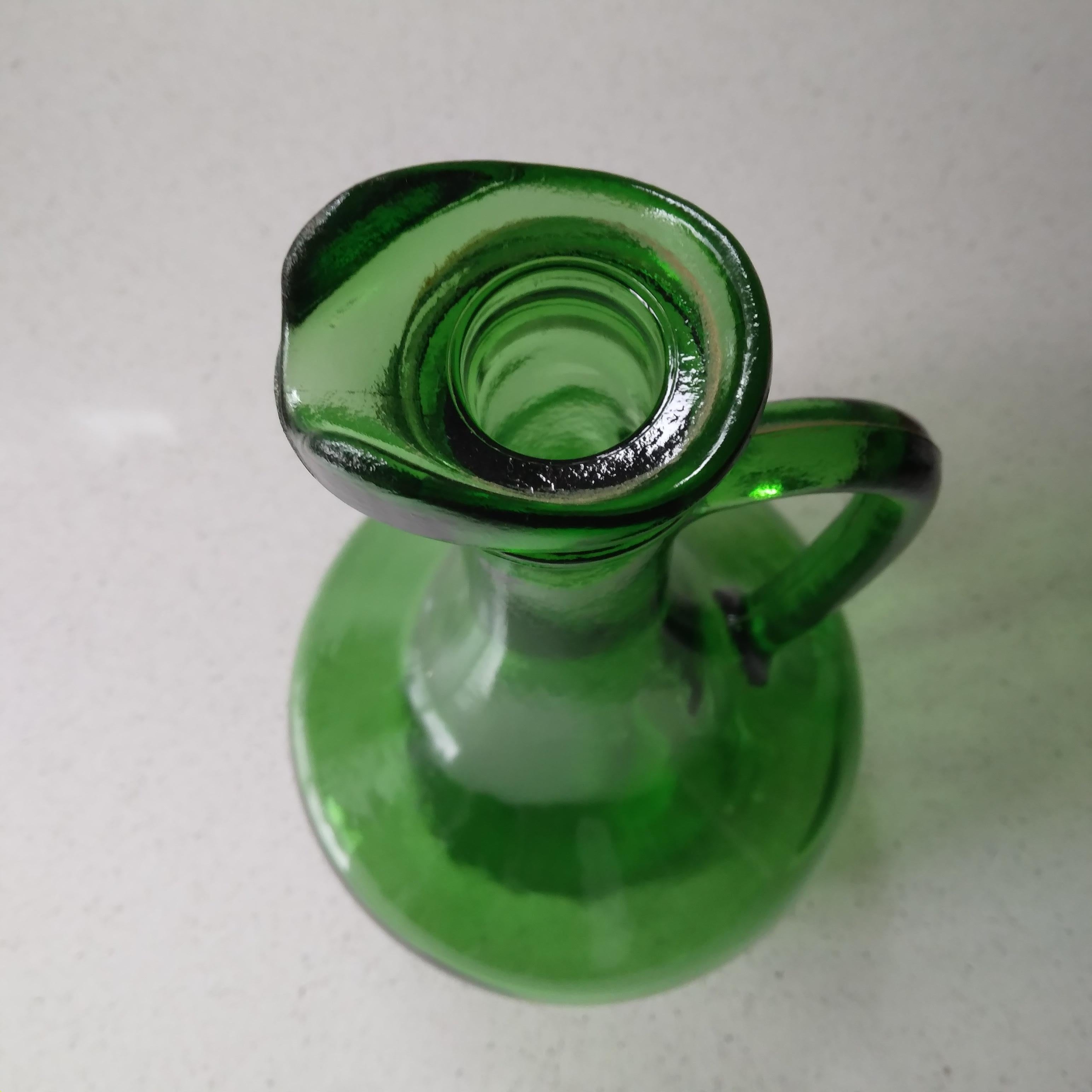 Mid-Century Modern Green Glass Long Neck Decanter Bottle circa 1978