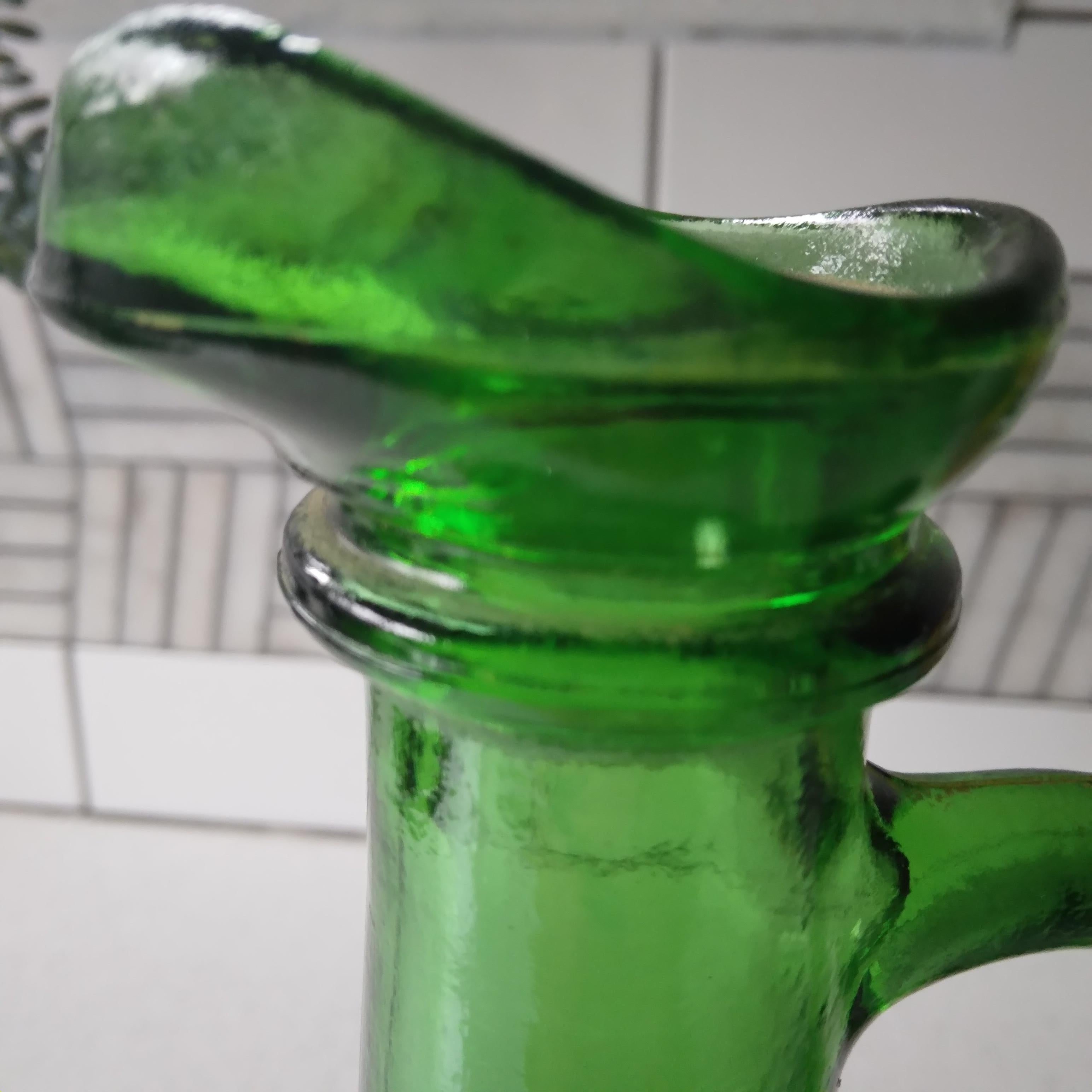 Late 20th Century Green Glass Long Neck Decanter Bottle circa 1978