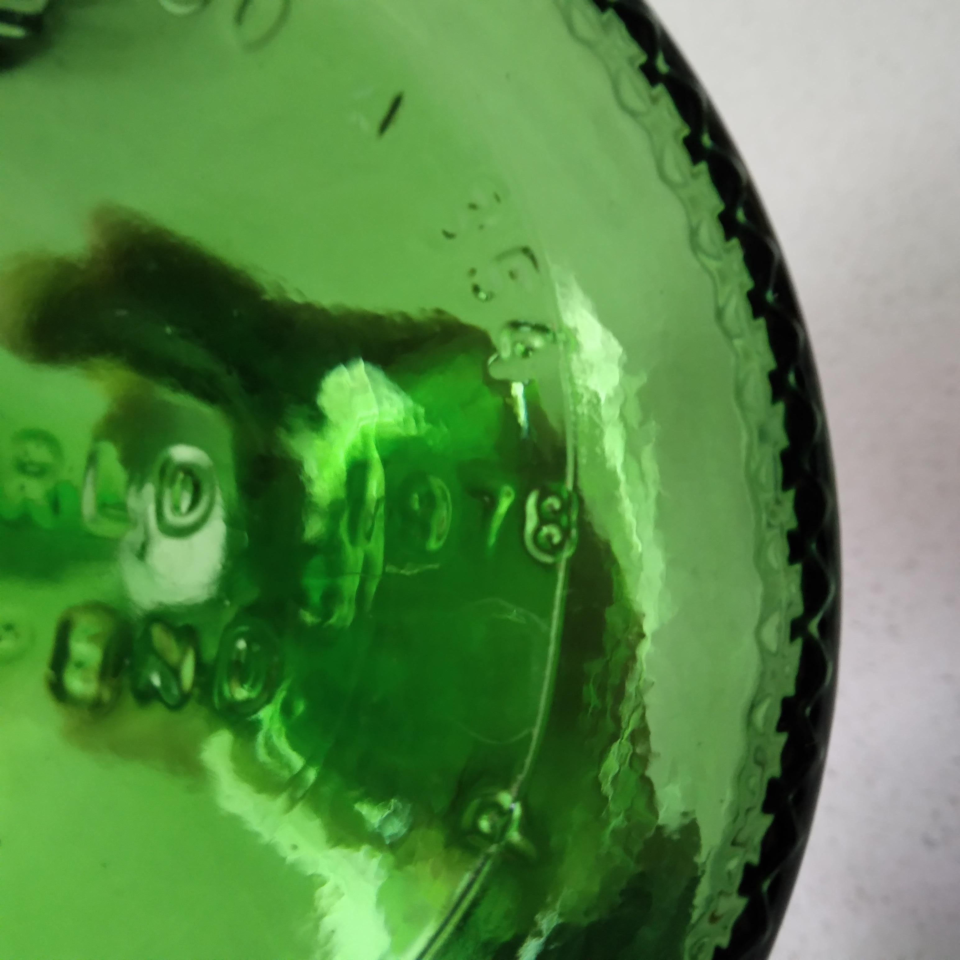 Green Glass Long Neck Decanter Bottle circa 1978 1