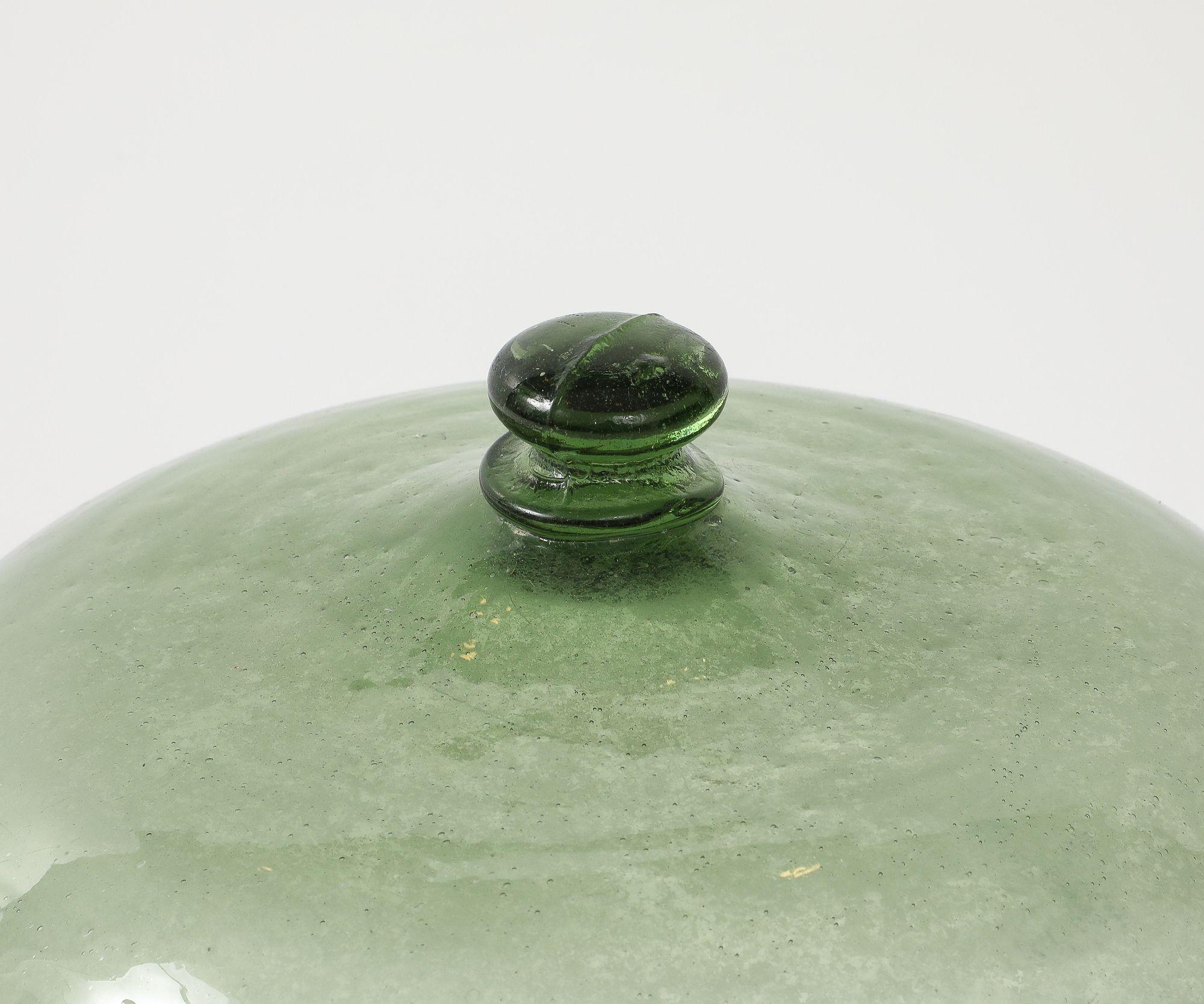 English Green Glass Melon Cloche with Knob, England 19th C.
