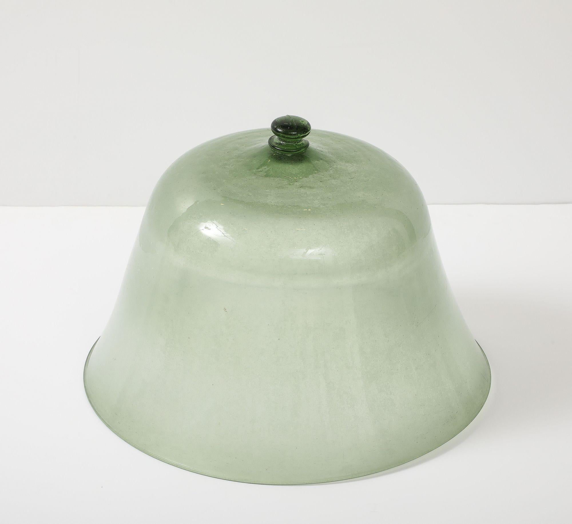 Green Glass Melon Cloche with Knob, England 19th C. In Good Condition In South Salem, NY