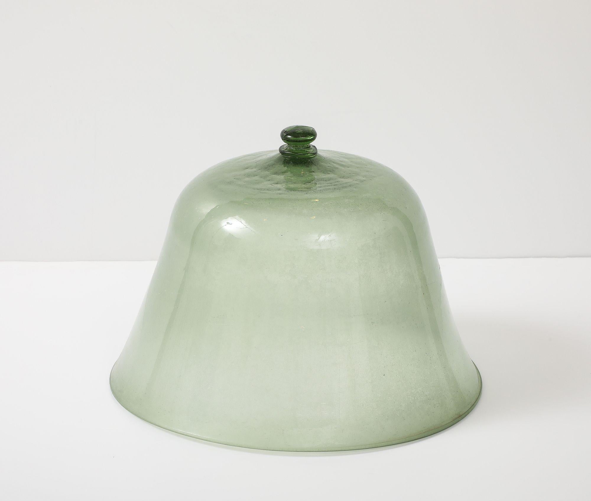 Green Glass Melon Cloche with Knob, England 19th C. 1