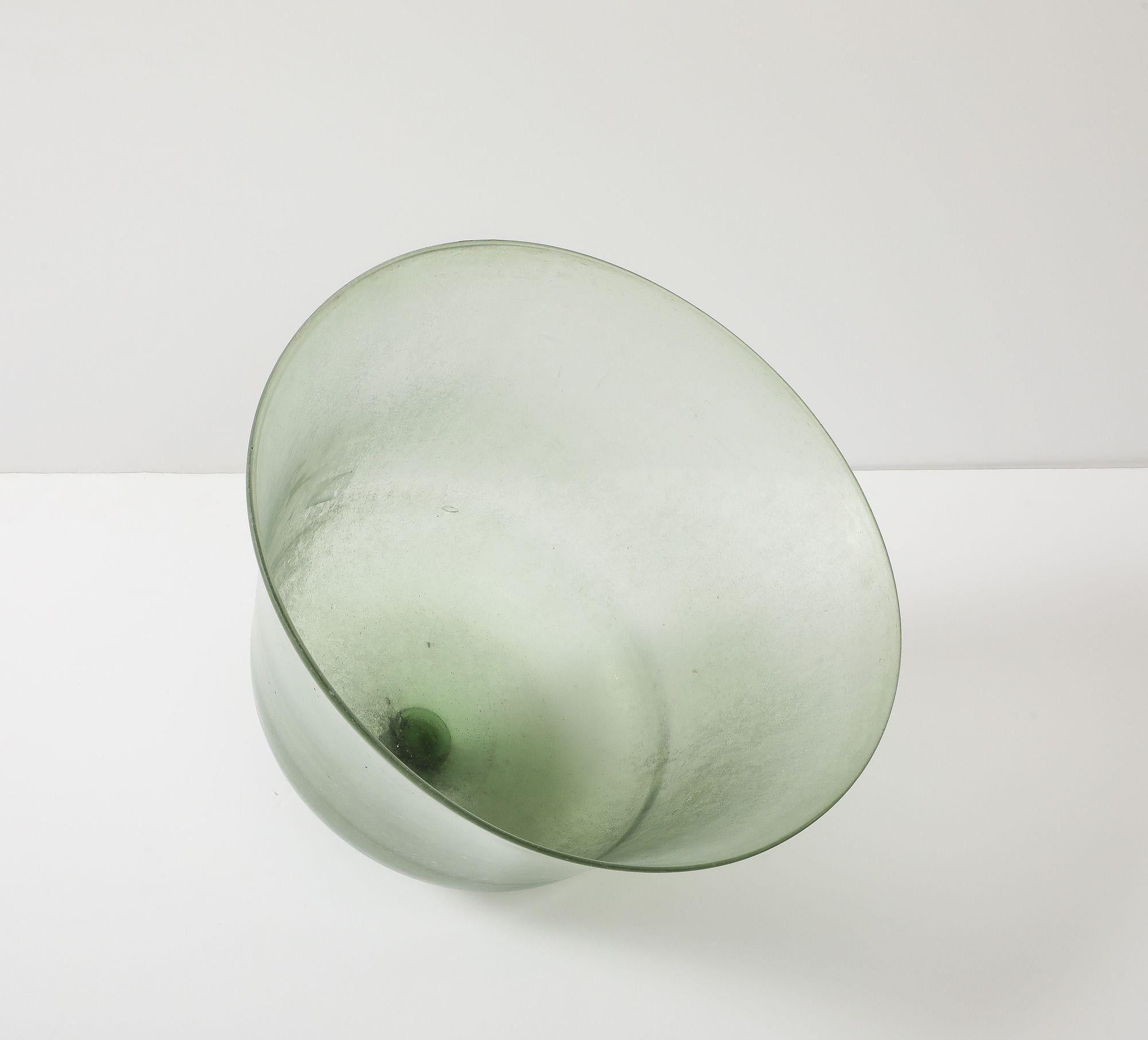Green Glass Melon Cloche with Knob, England 19th C. 2
