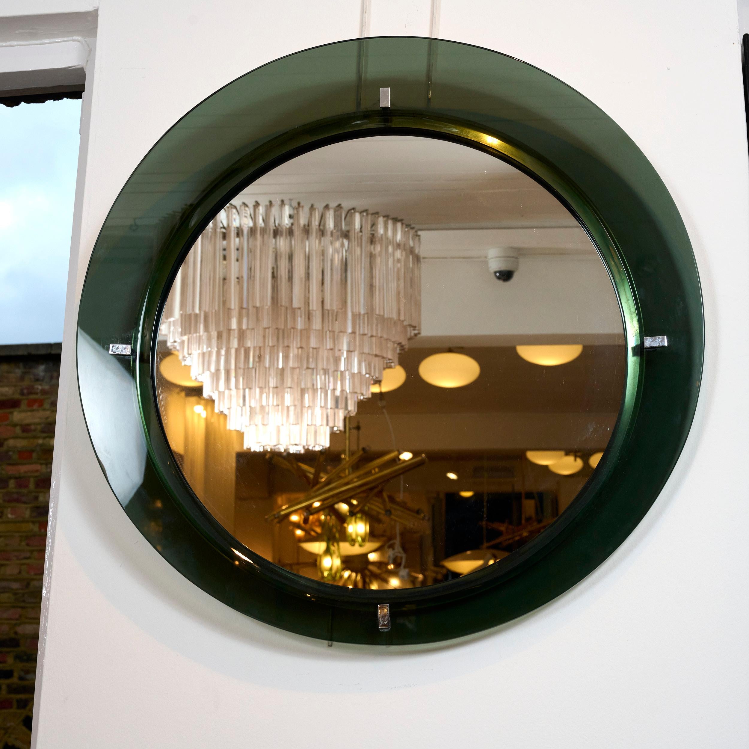 Mid-Century Modern Green Glass Mirror, Italy, c1970