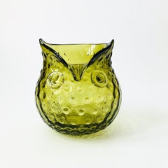 Green Glass Owl Vase