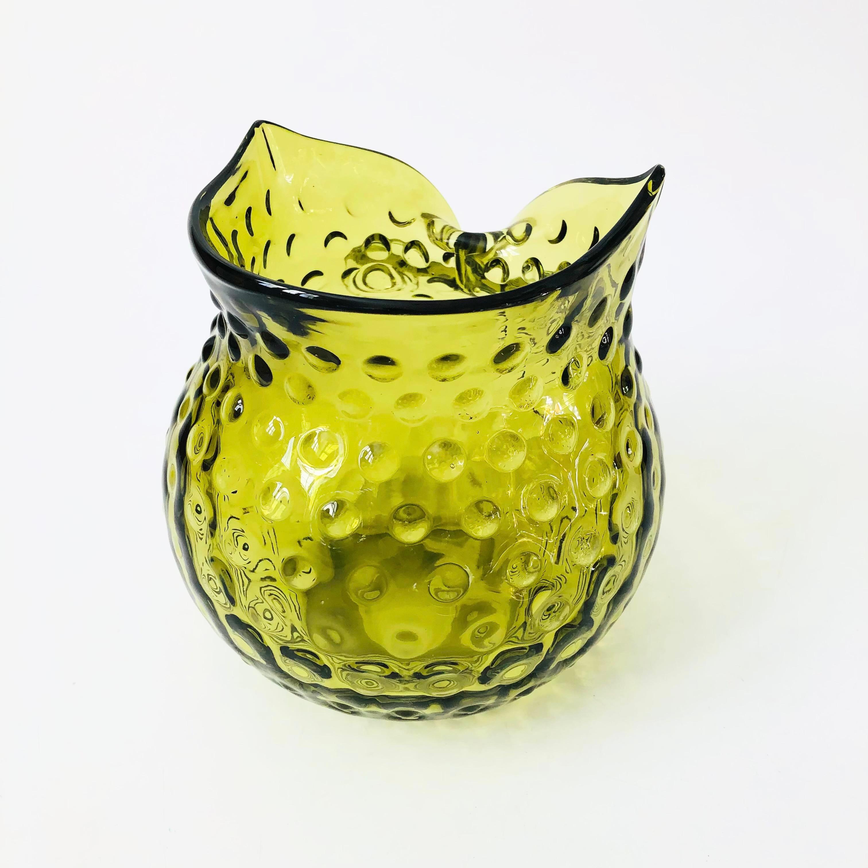 Green Glass Owl Vase For Sale 2