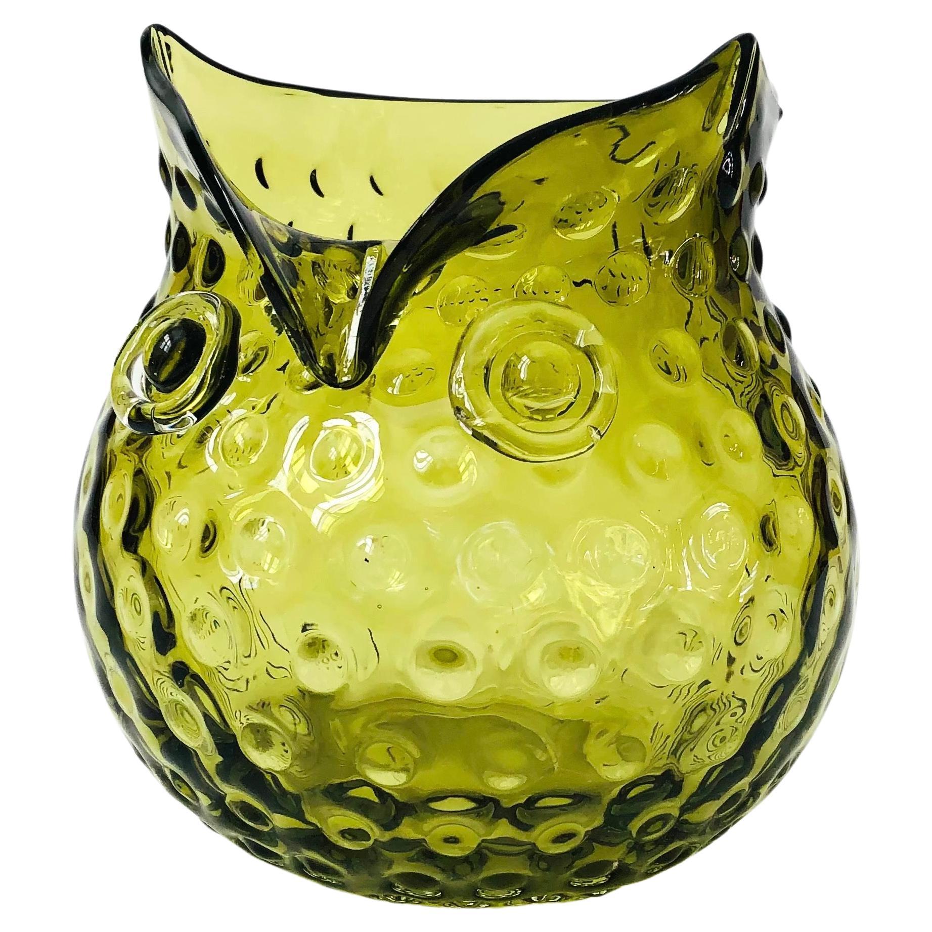 Green Glass Owl Vase For Sale