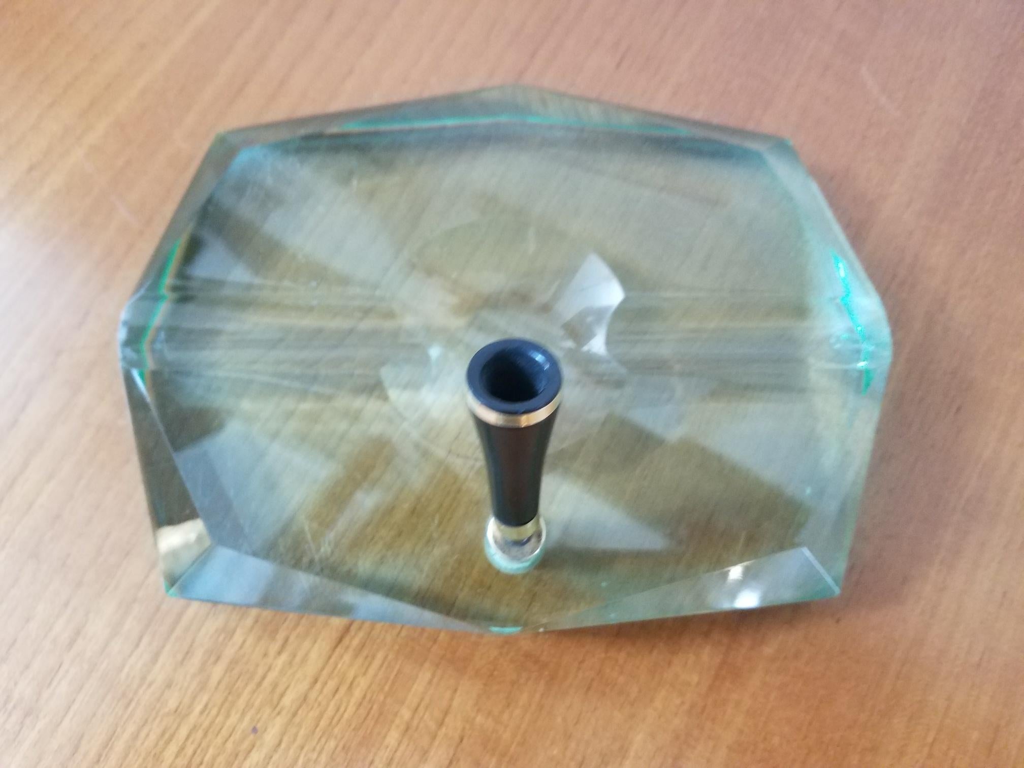 Green glass base with the black Bakelite and bras pen holder.