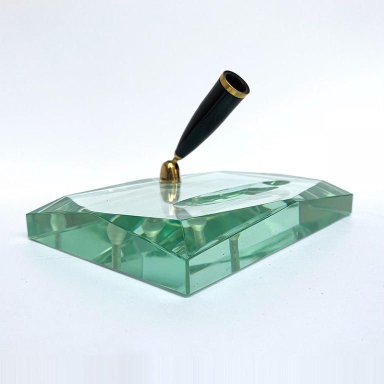 Green Glass Pen Holder by Fontana Arte from the 1950s, Italy at 1stDibs