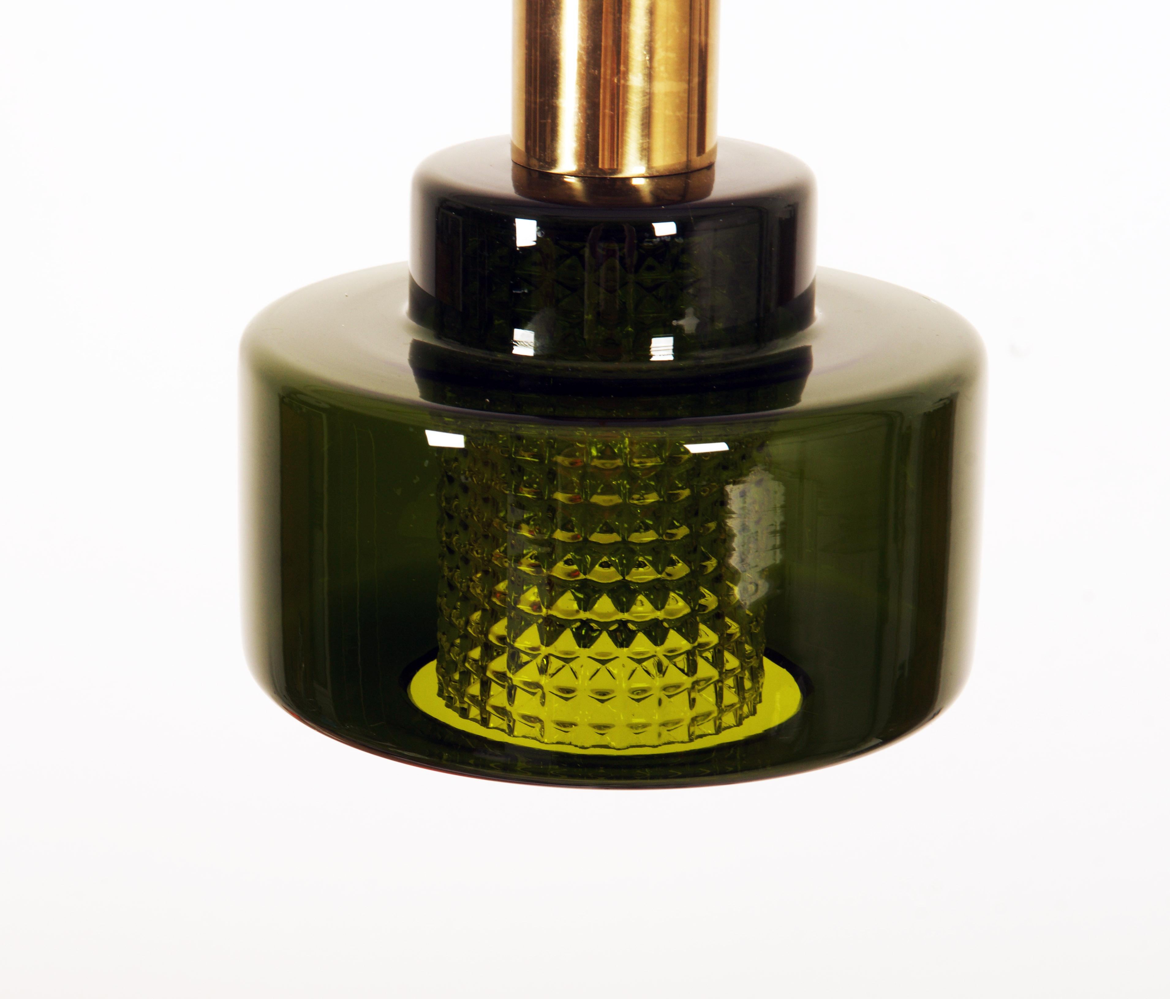 Brass Green Glass Pendan by Carl Fagerlund for Orrefors Glassworks For Sale