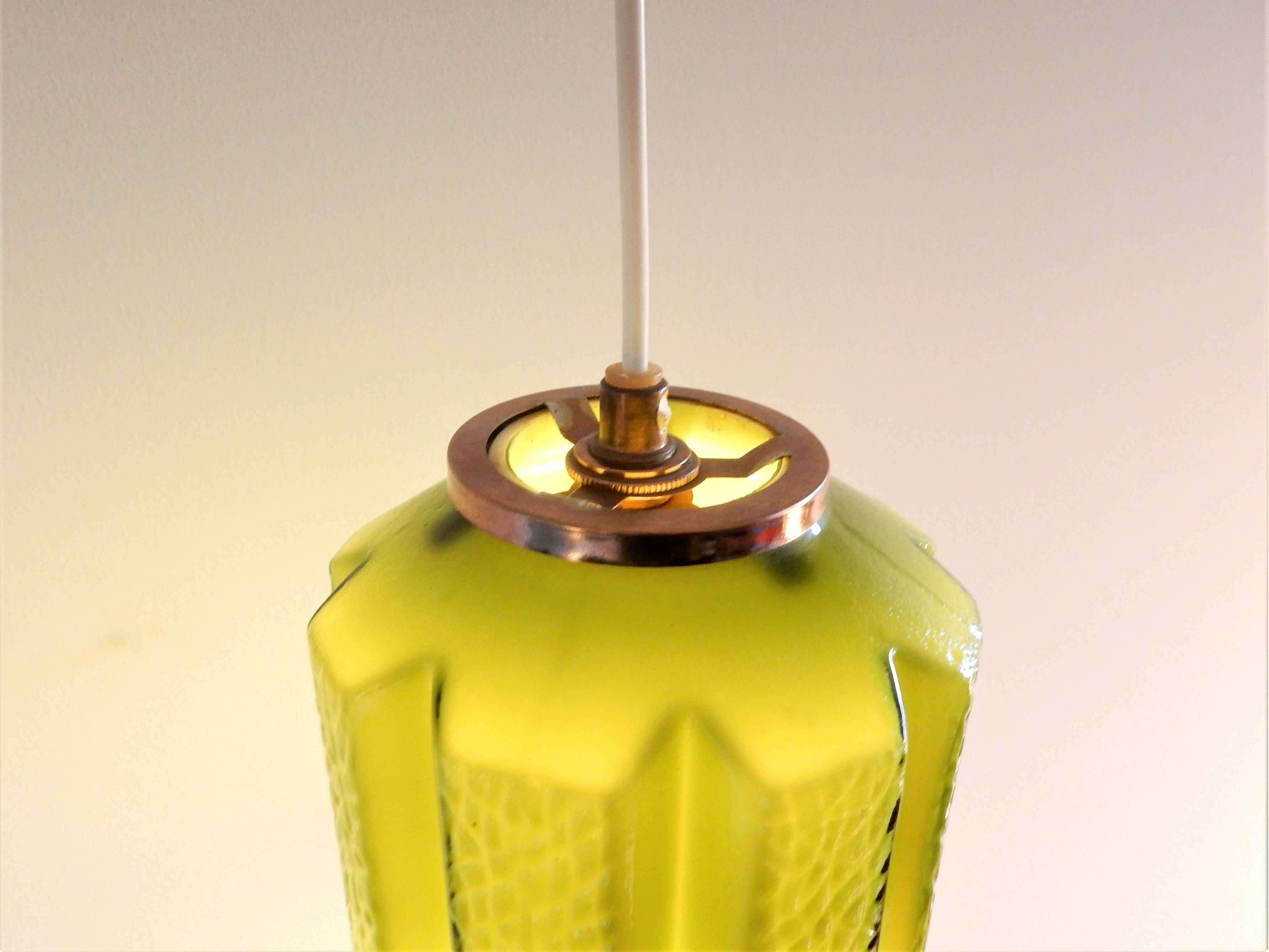 Swedish Green Glass Pendant Lamp by Helena Tynell for Flygsfors Glasbruk, Sweden 1960s For Sale