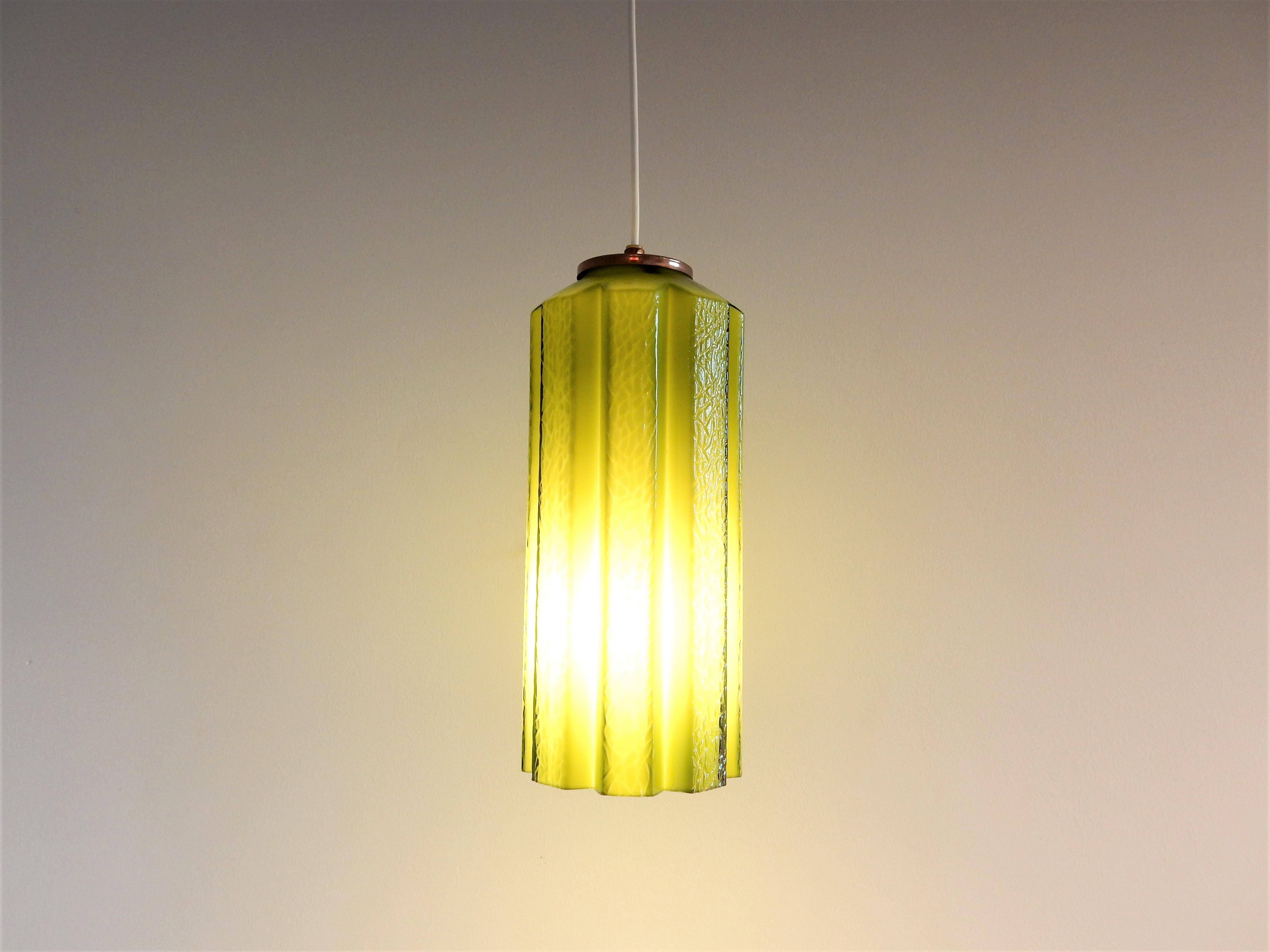 Mid-20th Century Green Glass Pendant Lamp by Helena Tynell for Flygsfors Glasbruk, Sweden 1960s For Sale