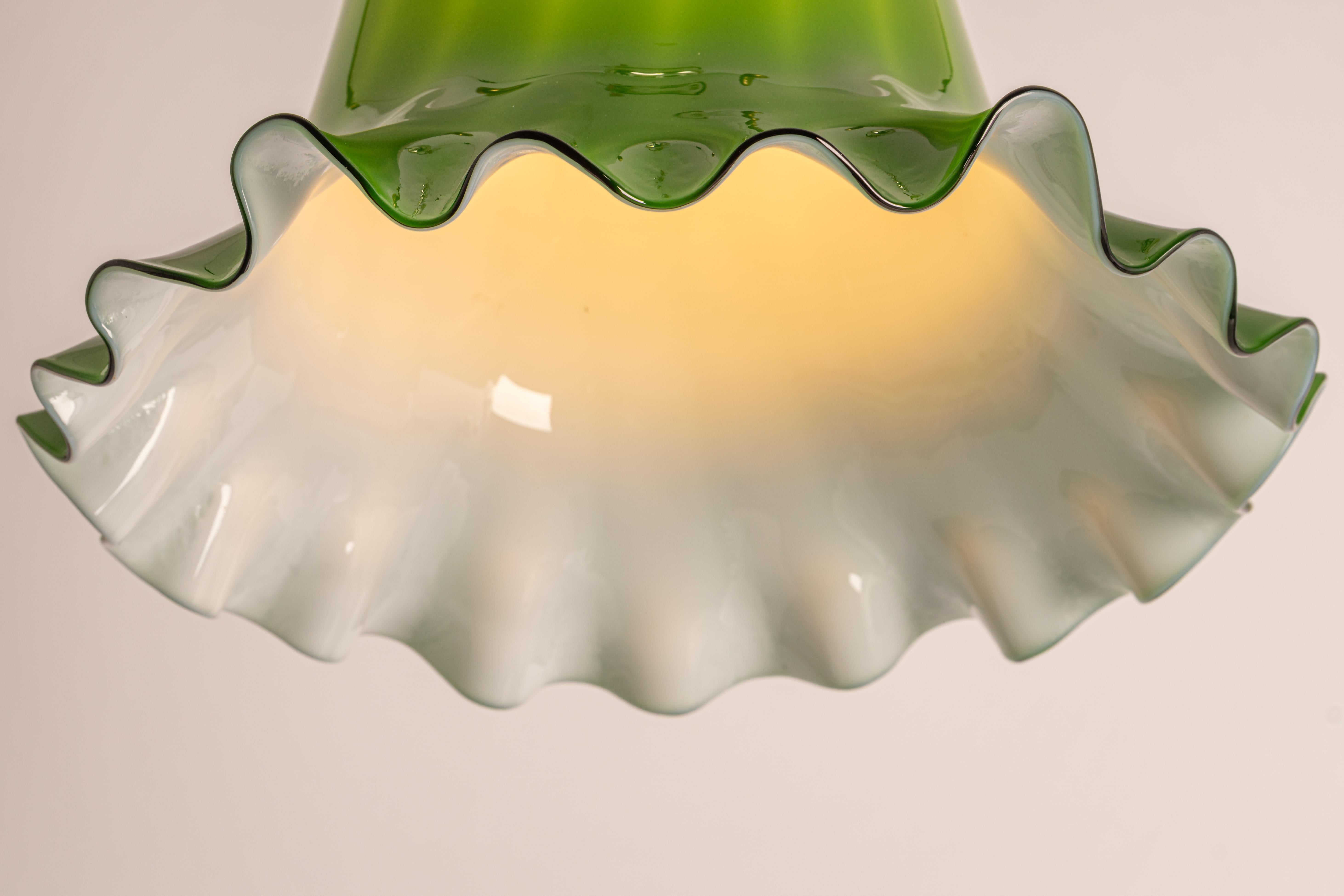 Green Glass Pendant Light by Peill Putzler, Germany, 1970 For Sale 1