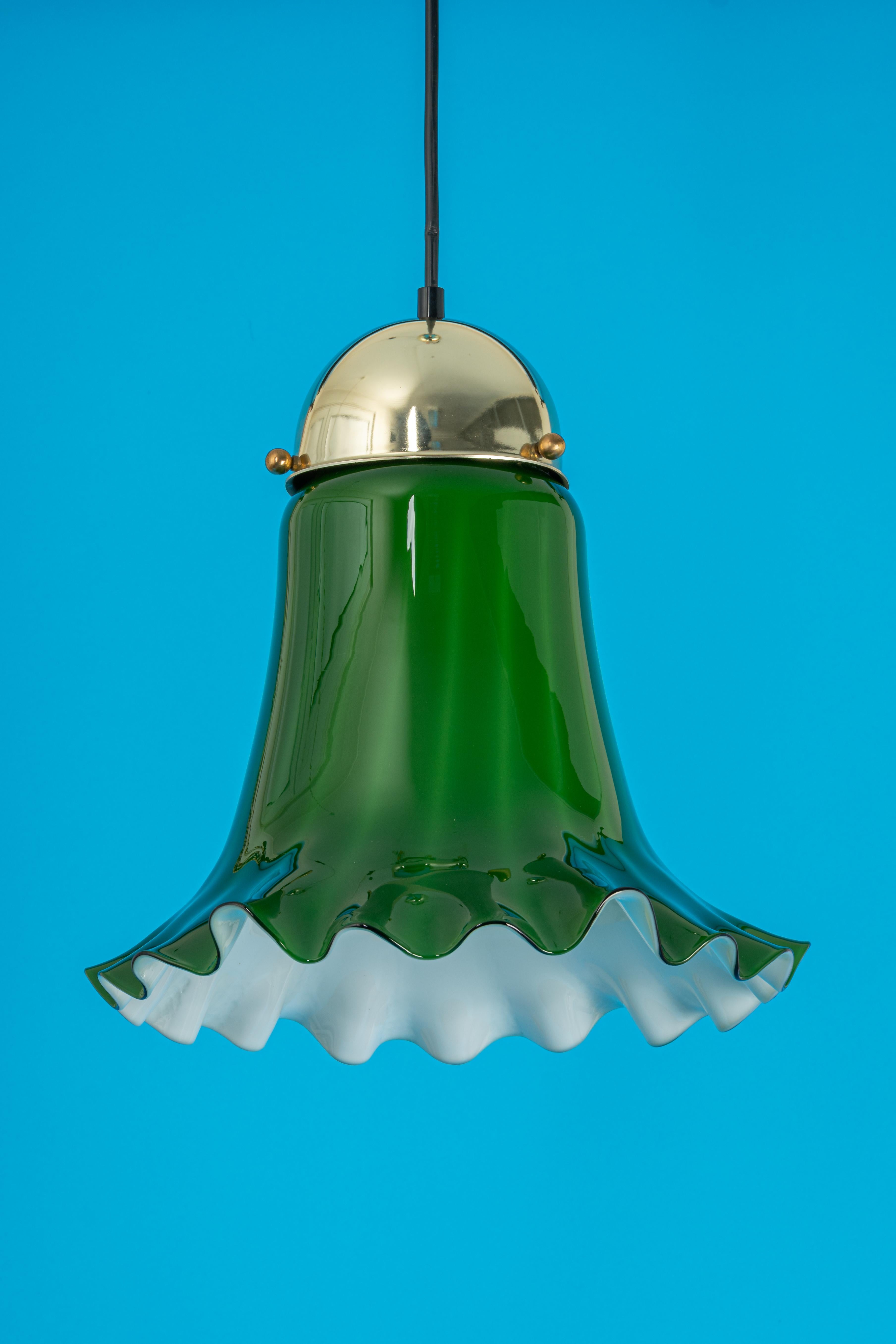 Green Glass Pendant Light by Peill Putzler, Germany, 1970 For Sale 2