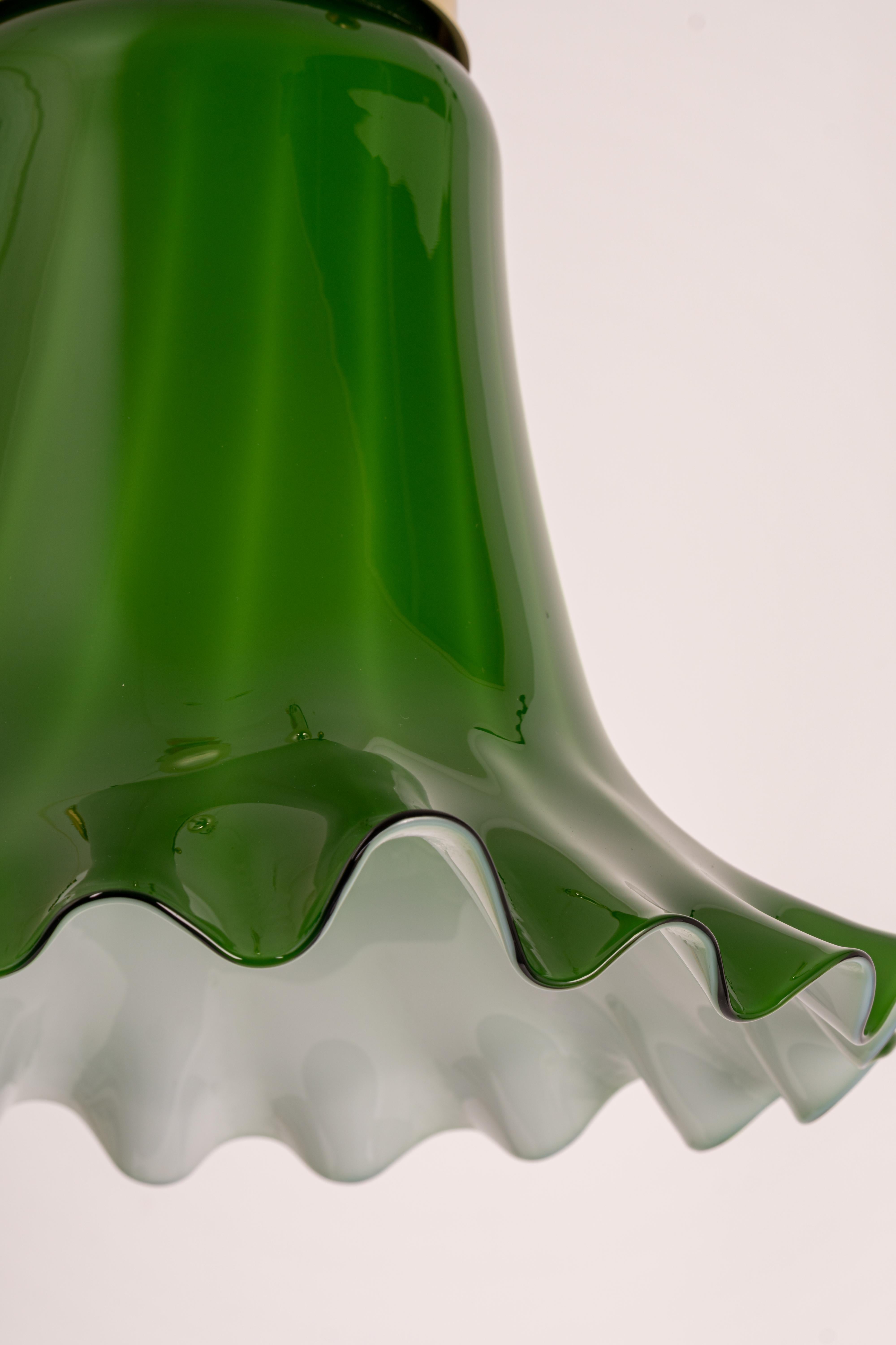 Green Glass Pendant Light by Peill Putzler, Germany, 1970 For Sale 3