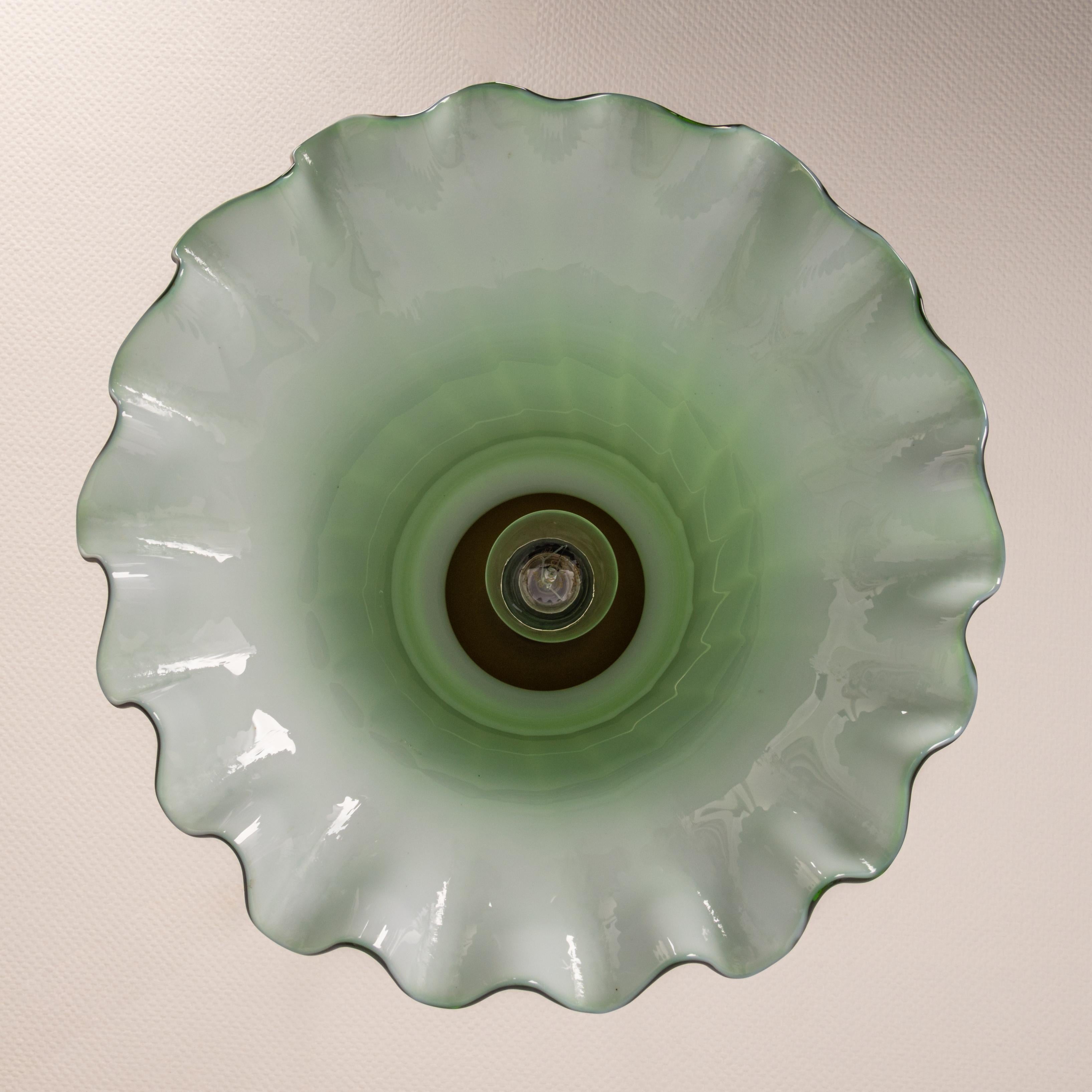 Green Glass Pendant Light by Peill Putzler, Germany, 1970 For Sale 4