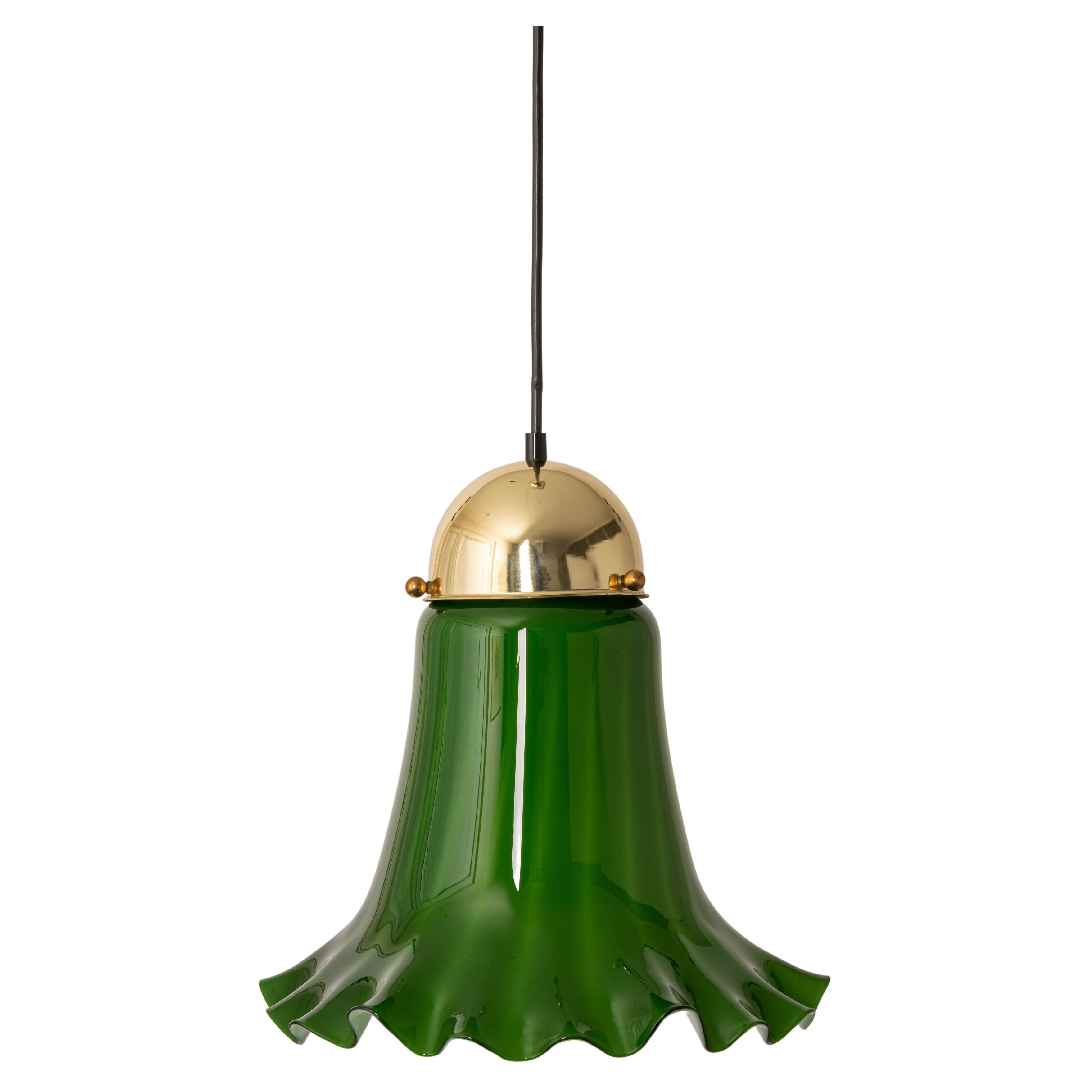 Lampe à suspension en verre vert de Peill Putzler, Allemagne, 1970