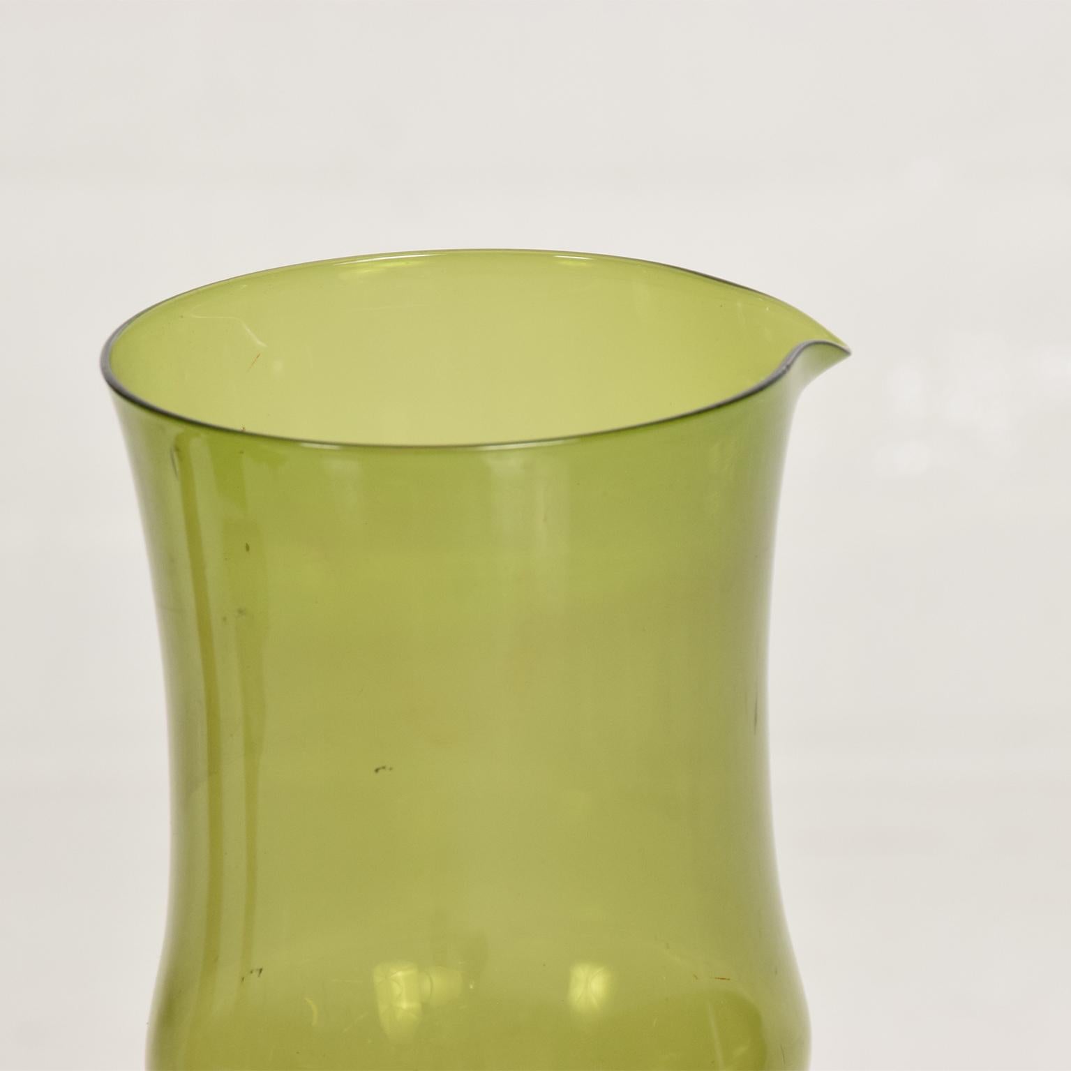 Green Glass Pitcher Vase by Tapio Wirkkala for Iittala Midcentury Danish Modern In Excellent Condition In Chula Vista, CA