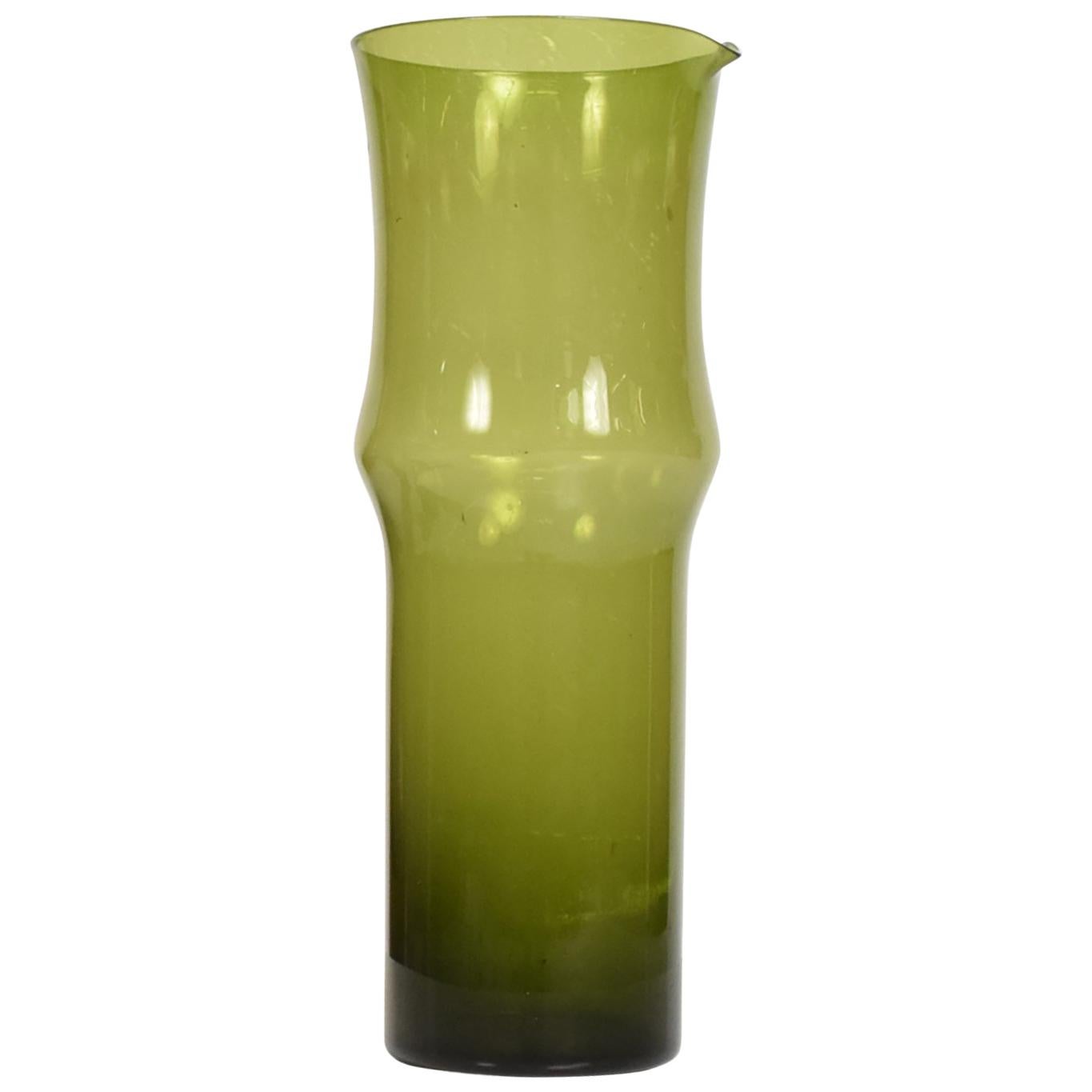 Green Glass Pitcher Vase by Tapio Wirkkala for Iittala Midcentury Danish Modern
