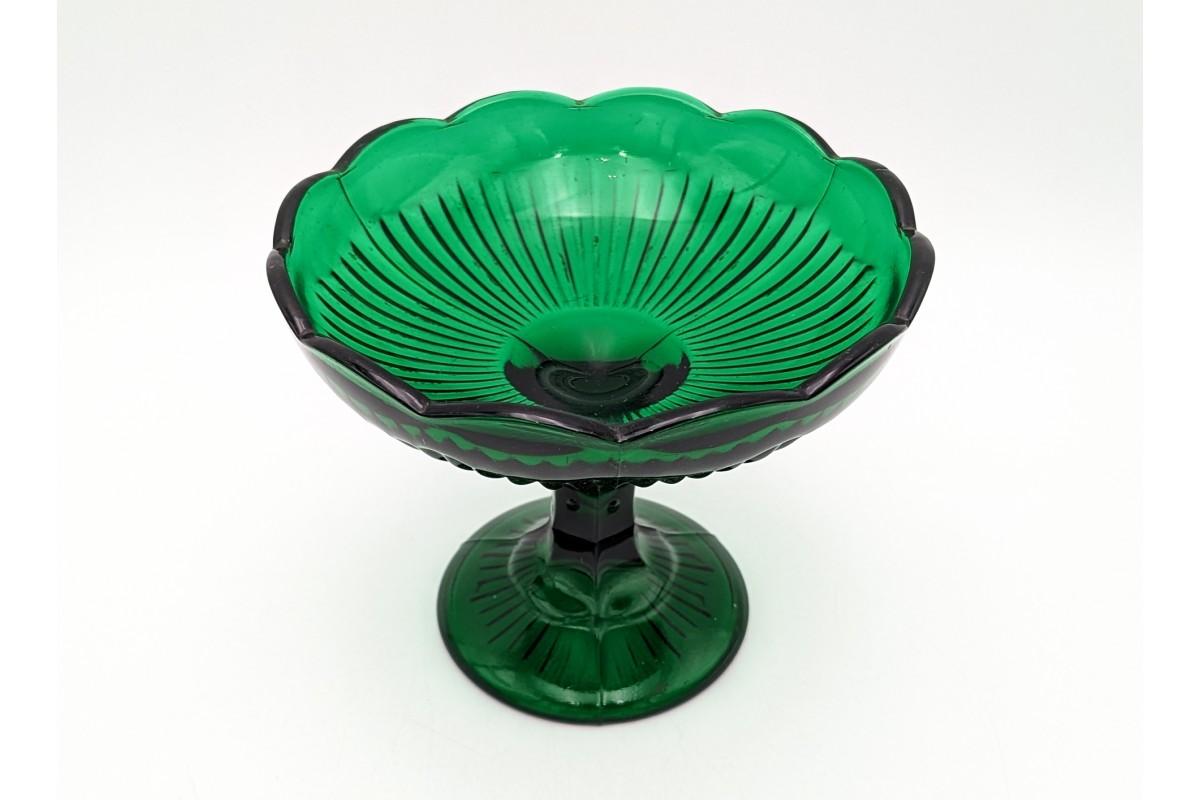 Green glass sugar bowl, Poland, 1960s. In Good Condition For Sale In Chorzów, PL