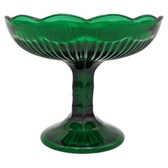Green glass sugar bowl, Poland, 1960s.
