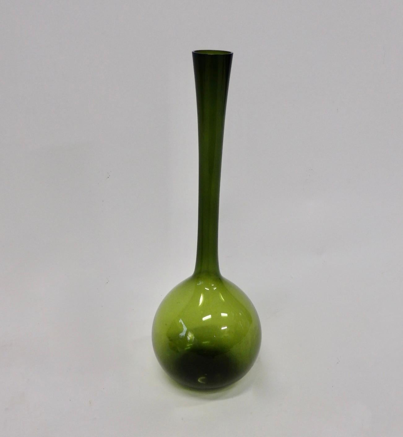 Mid-Century Modern Green Glass Swedish Arthur Percy for Gullaskruf Bottle Vase