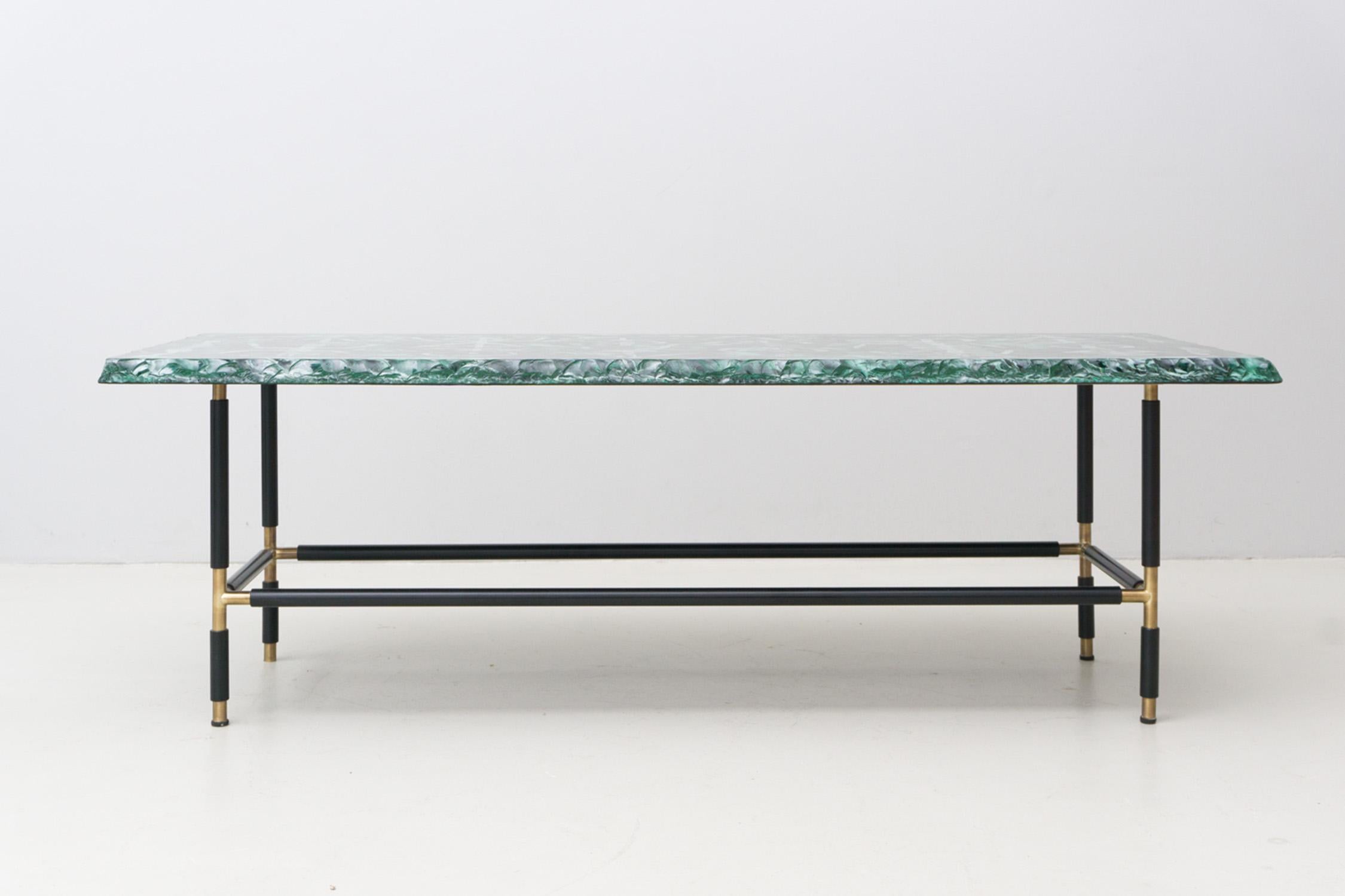 Modern Green Glass Table by Duiliu Barnabé / Fontana Arte, c.a. 1960 For Sale