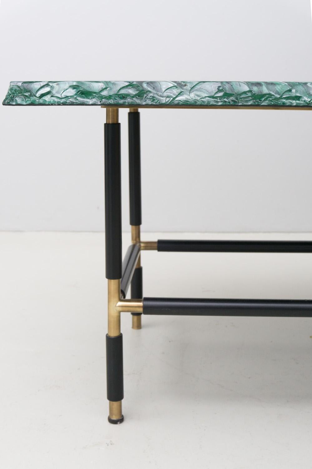Green Glass Table by Duiliu Barnabé / Fontana Arte, c.a. 1960 In Excellent Condition For Sale In Berlin, DE