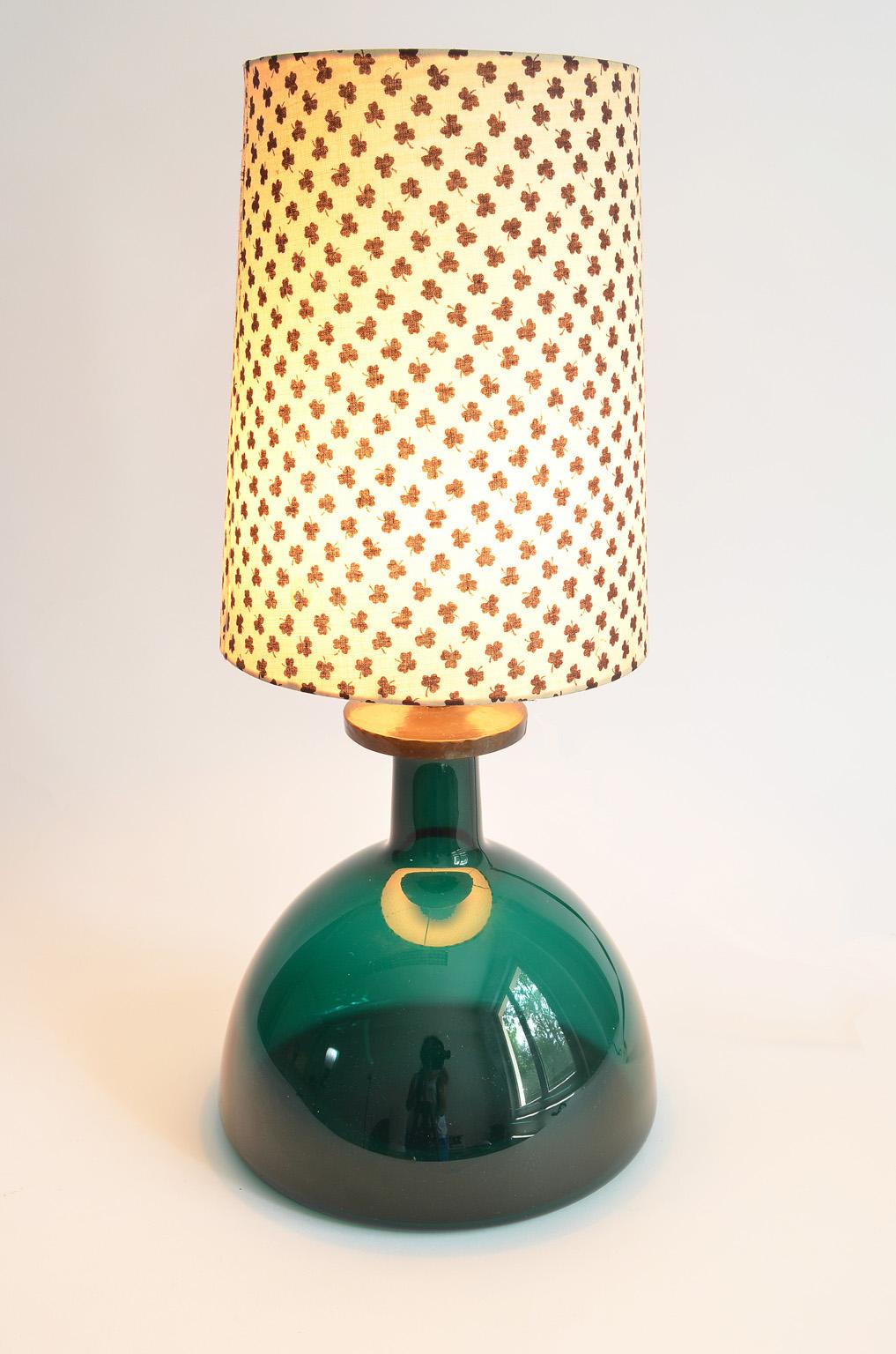 Danish Green Glass Table Lamp by Per Lutken for Holmegaard, 1970s For Sale