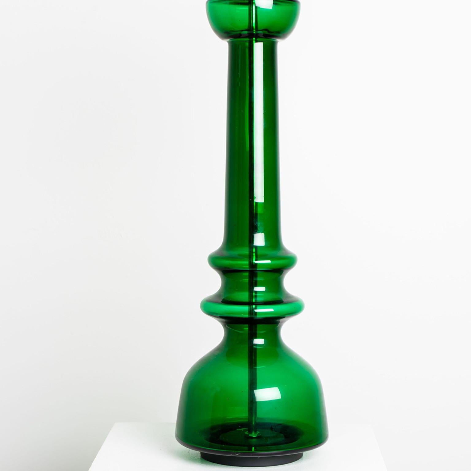 Mid-Century Modern Green Glass Table Lamp With Handmade Shade by Doria Leuchten Germany For Sale