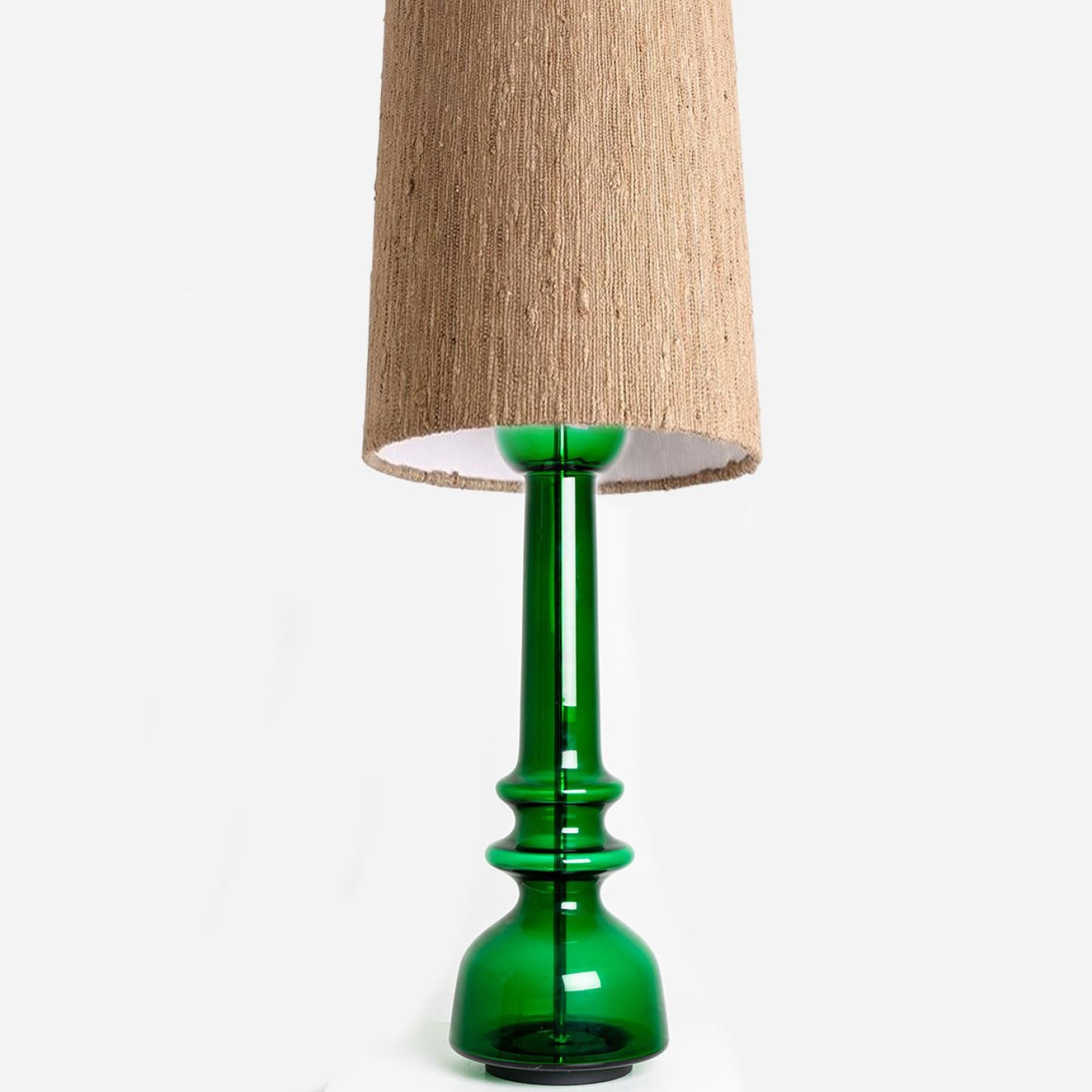 20th Century Green Glass Table Lamp With Handmade Shade by Doria Leuchten Germany For Sale