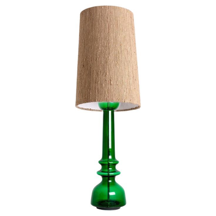 Green Glass Table Lamp With Handmade Shade by Doria Leuchten Germany For Sale