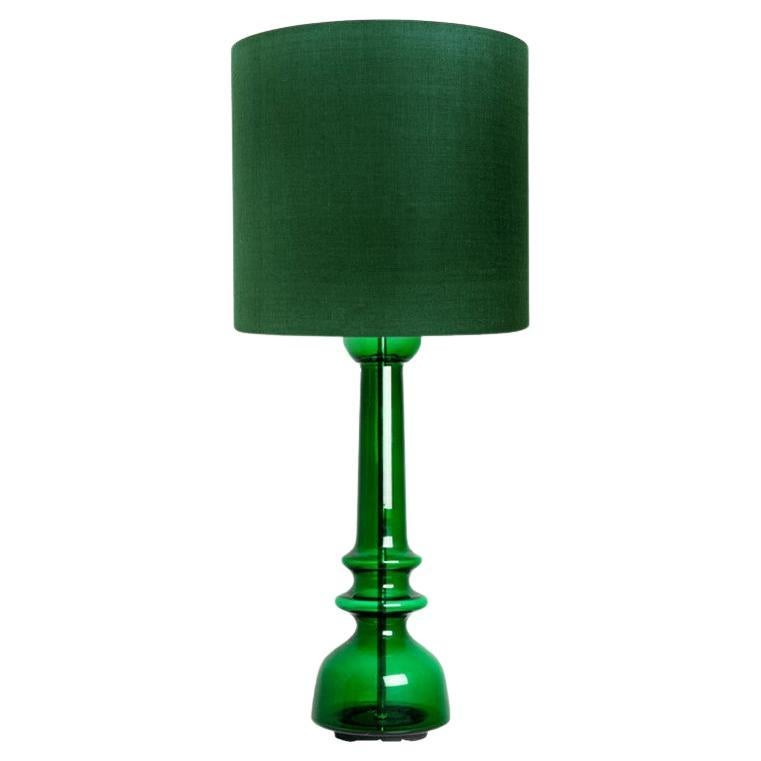 Green Glass Table Lamp With Handmade Shade by Doria Leuchten Germany For Sale