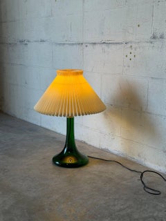 Green Glass Table Lamp with Le Klint Shade Danish Mid-Century Modern 1960s