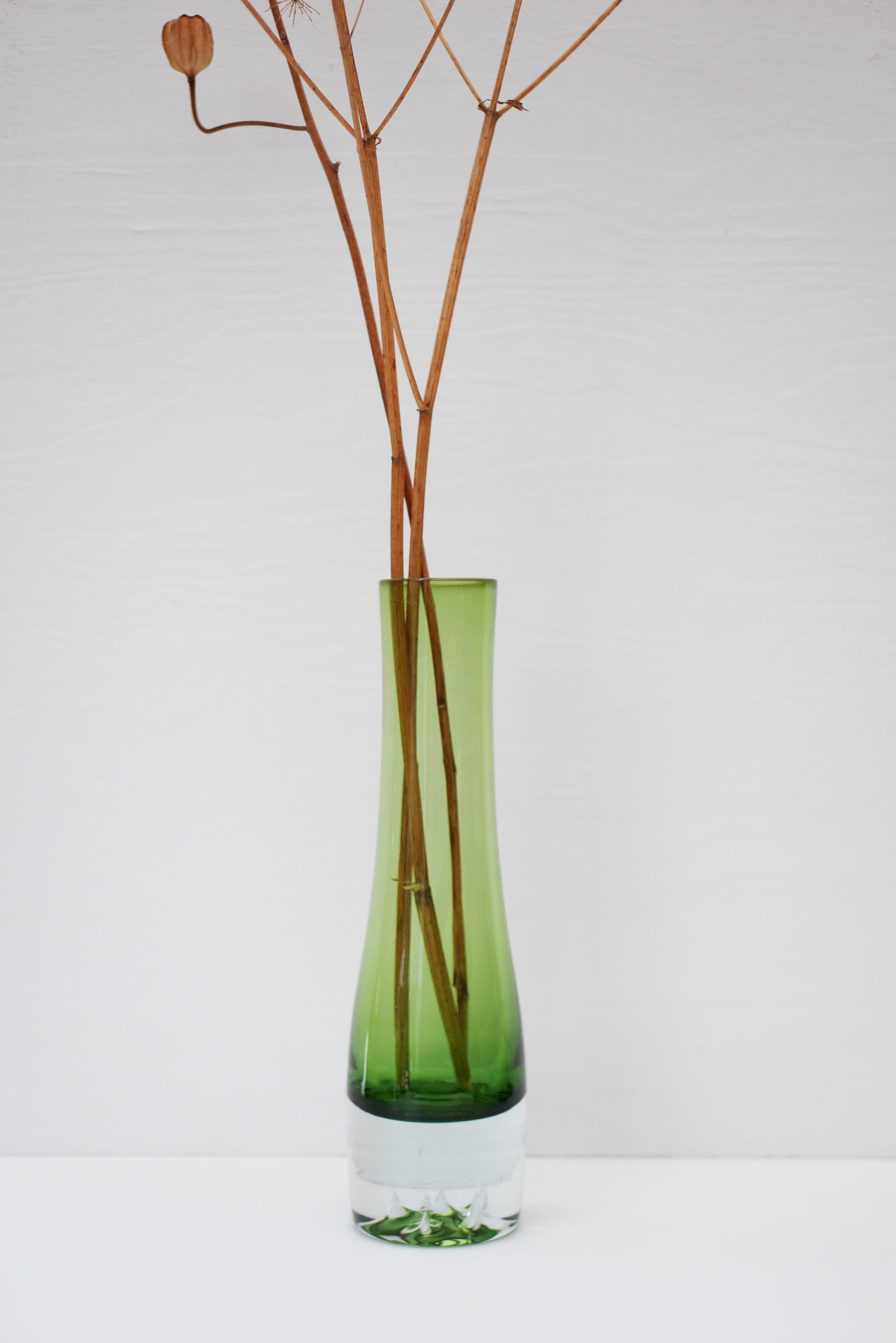Swedish Green Glass Vase by Bo Borgström for Åseda, Sweden For Sale