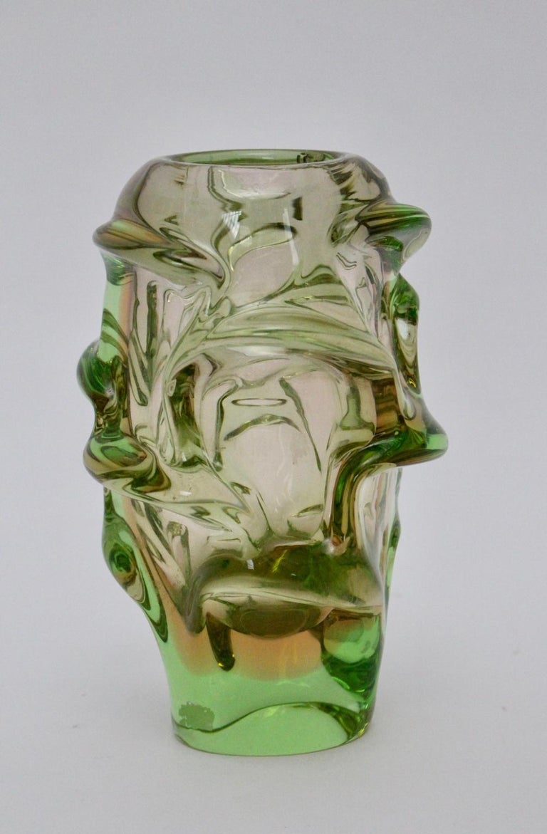 Green Glass Vase by Jan Beranek for Skrdlovice Czech Republic, 1960s