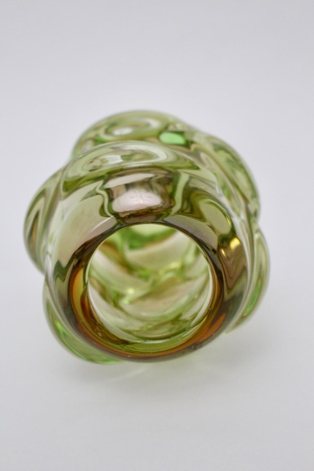 Mid-Century Modern Green Glass Vase by Jan Beranek for Skrdlovice Czech Republic, 1960s For Sale