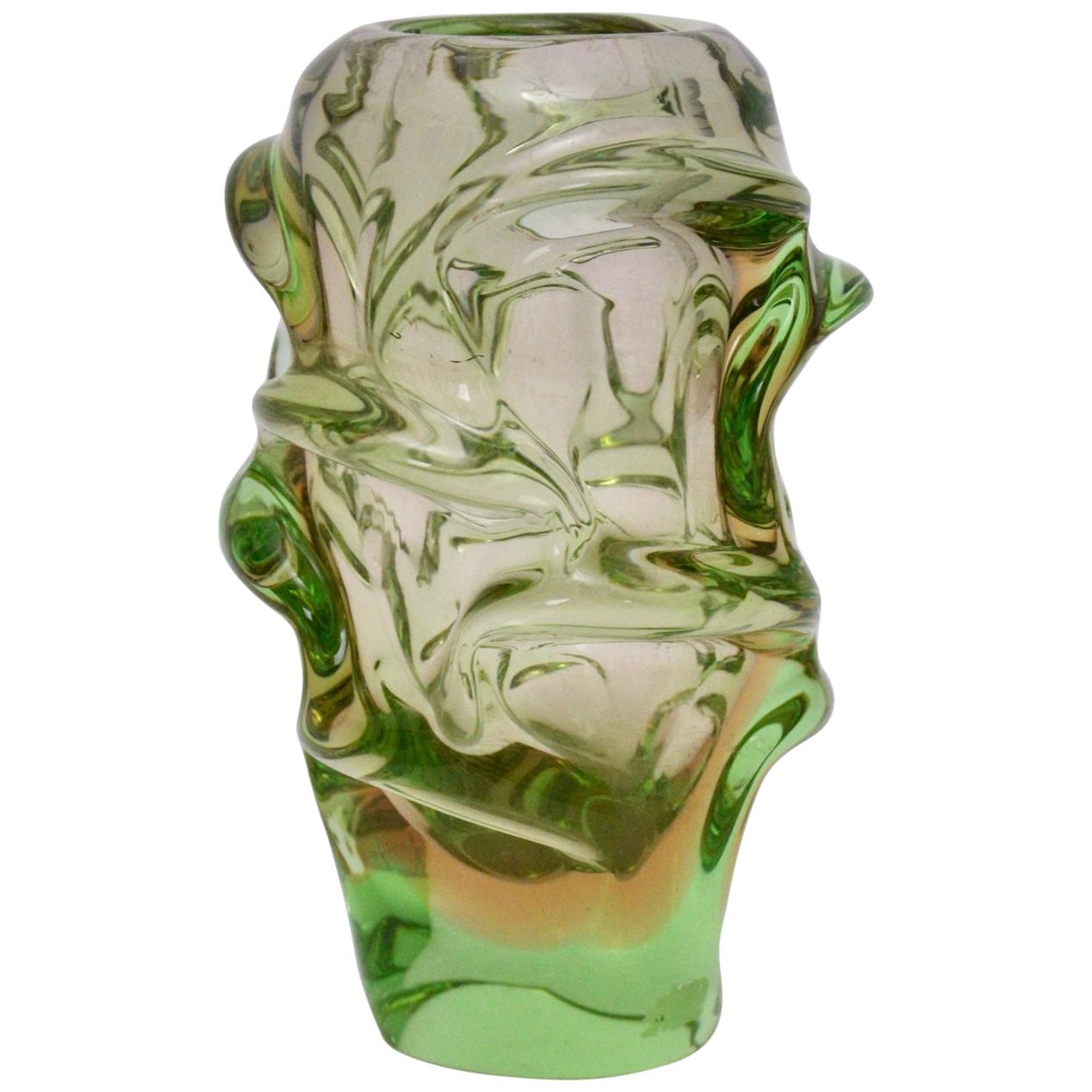 Green Glass Vase by Jan Beranek for Skrdlovice Czech Republic, 1960s