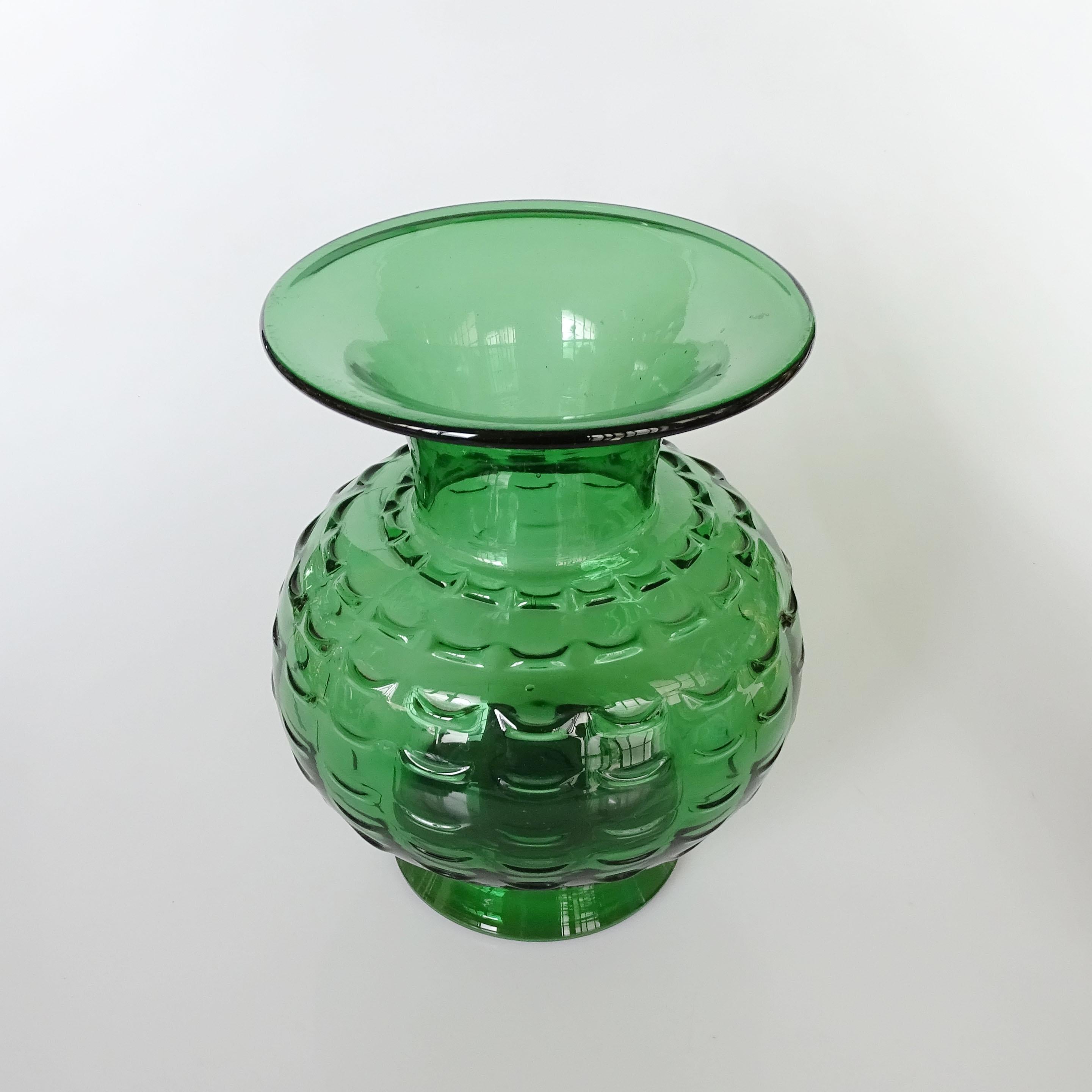 Splendid green glass vase by Vetri Taddei di Empoli, Italy 1940s