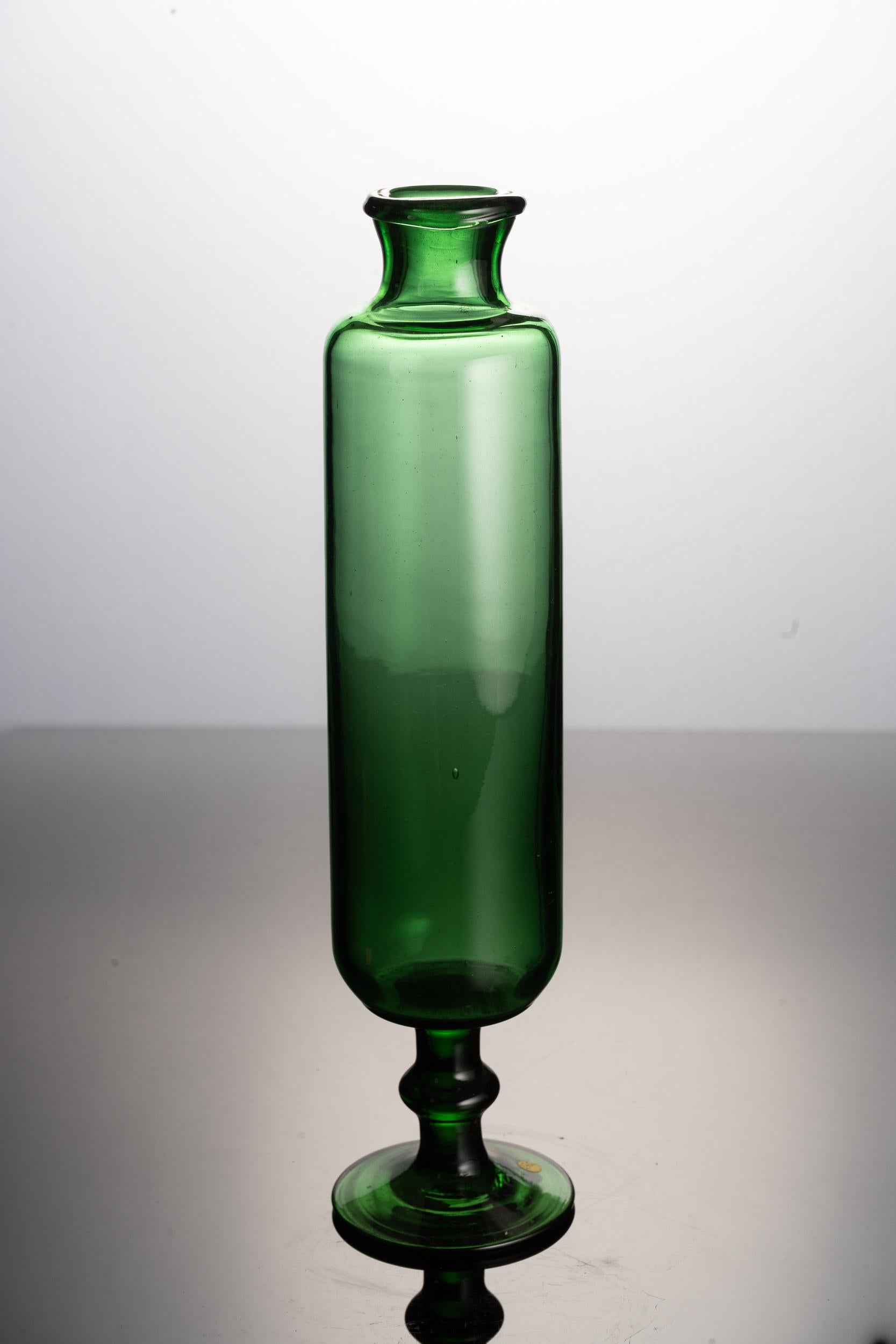 European Green Glass Vase For Sale